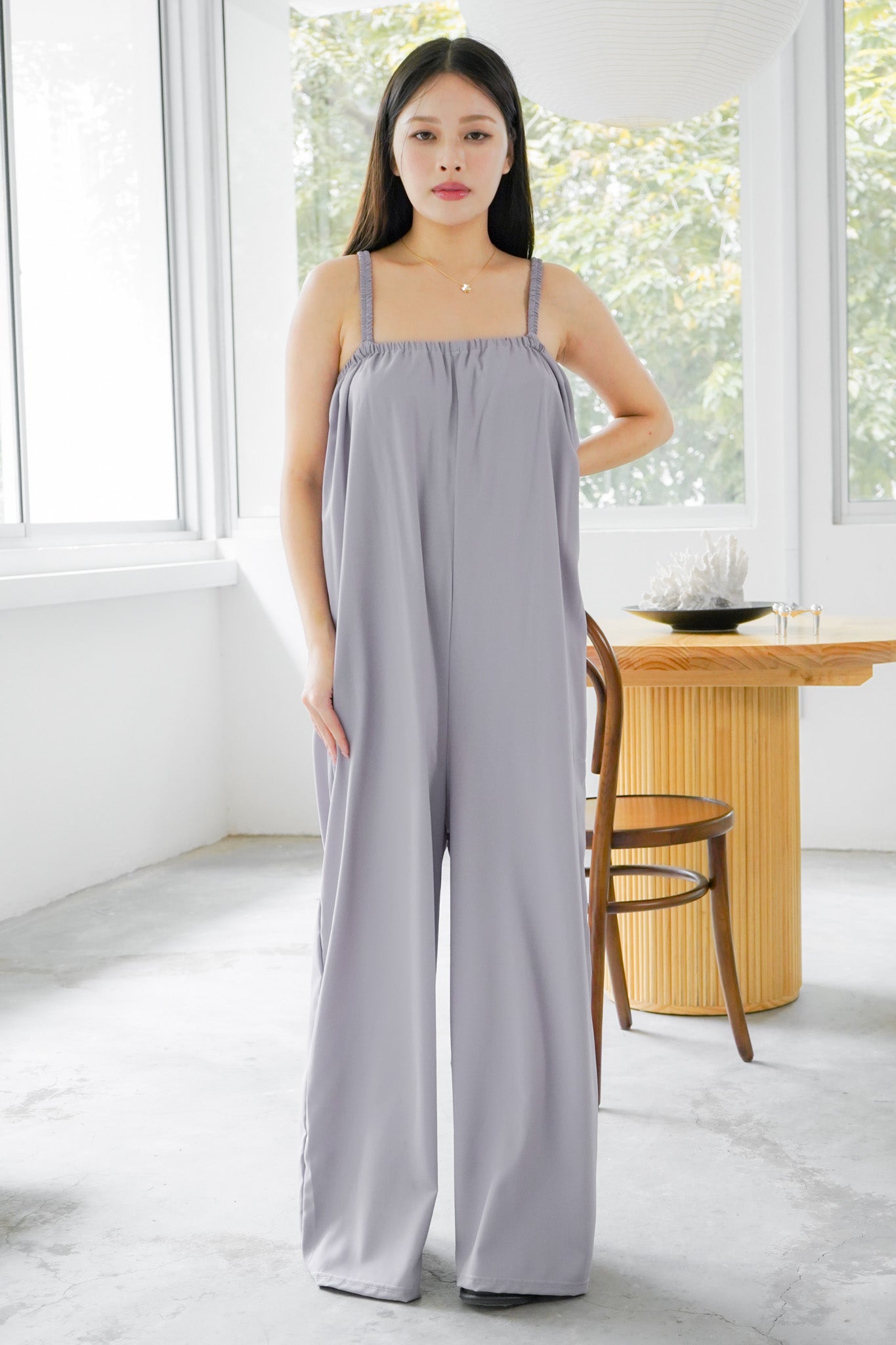 Tessa Elastic Strap Wide Leg Jumpsuit (Grey)