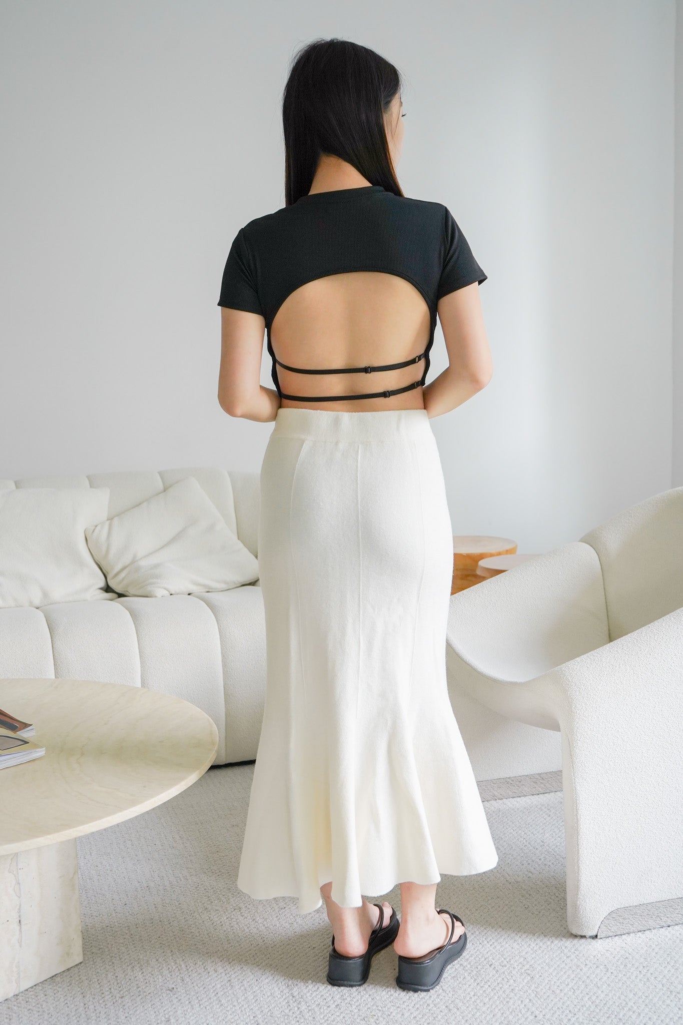 Noely Fishtail Maxi Skirt (Beige)