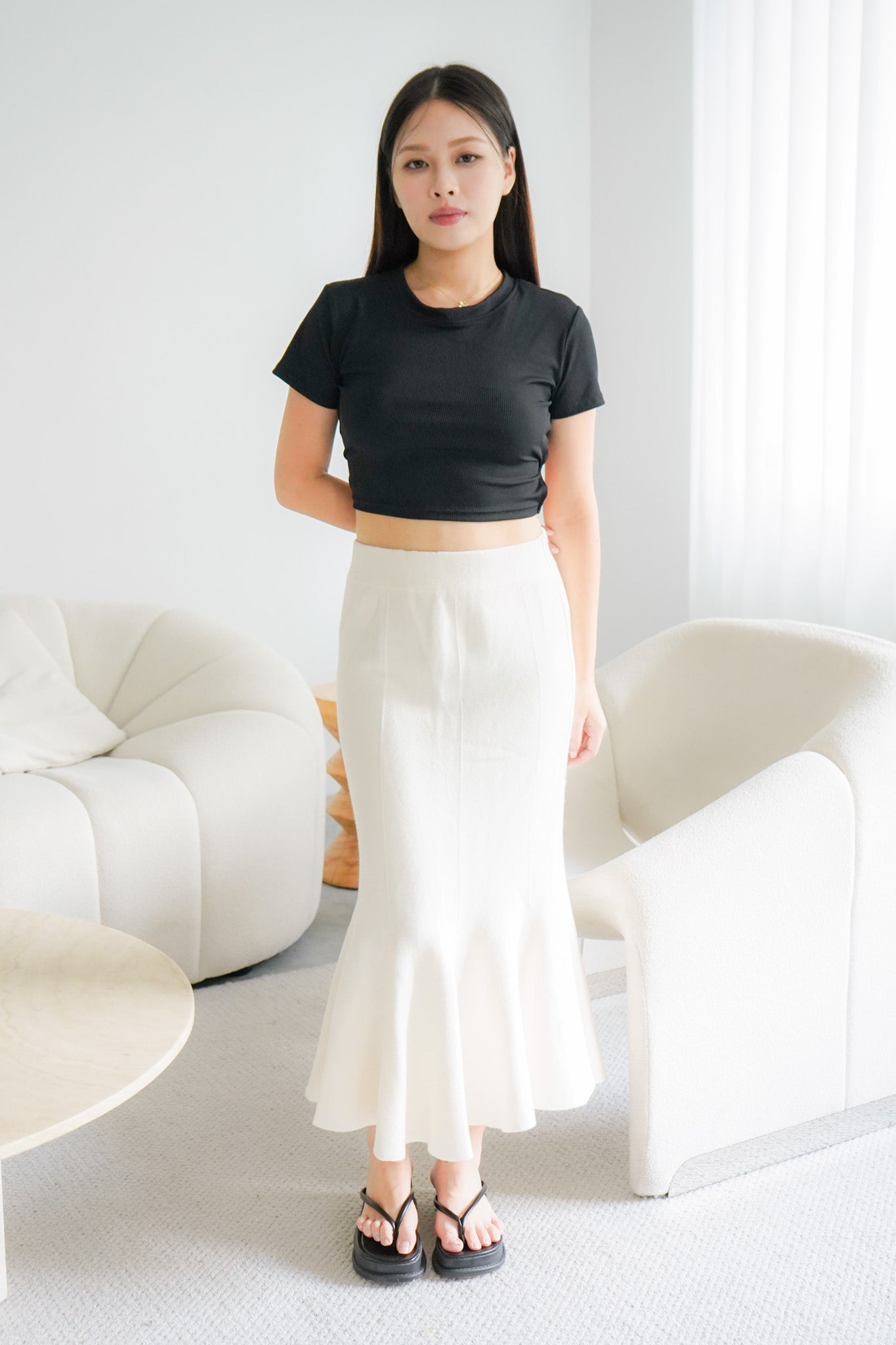 Noely Fishtail Maxi Skirt (Beige)