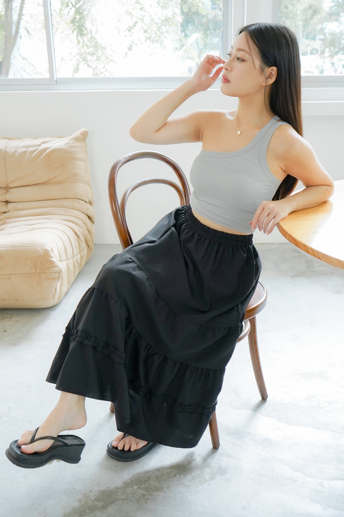 Tien Tiered Maxi Skirt (Black)