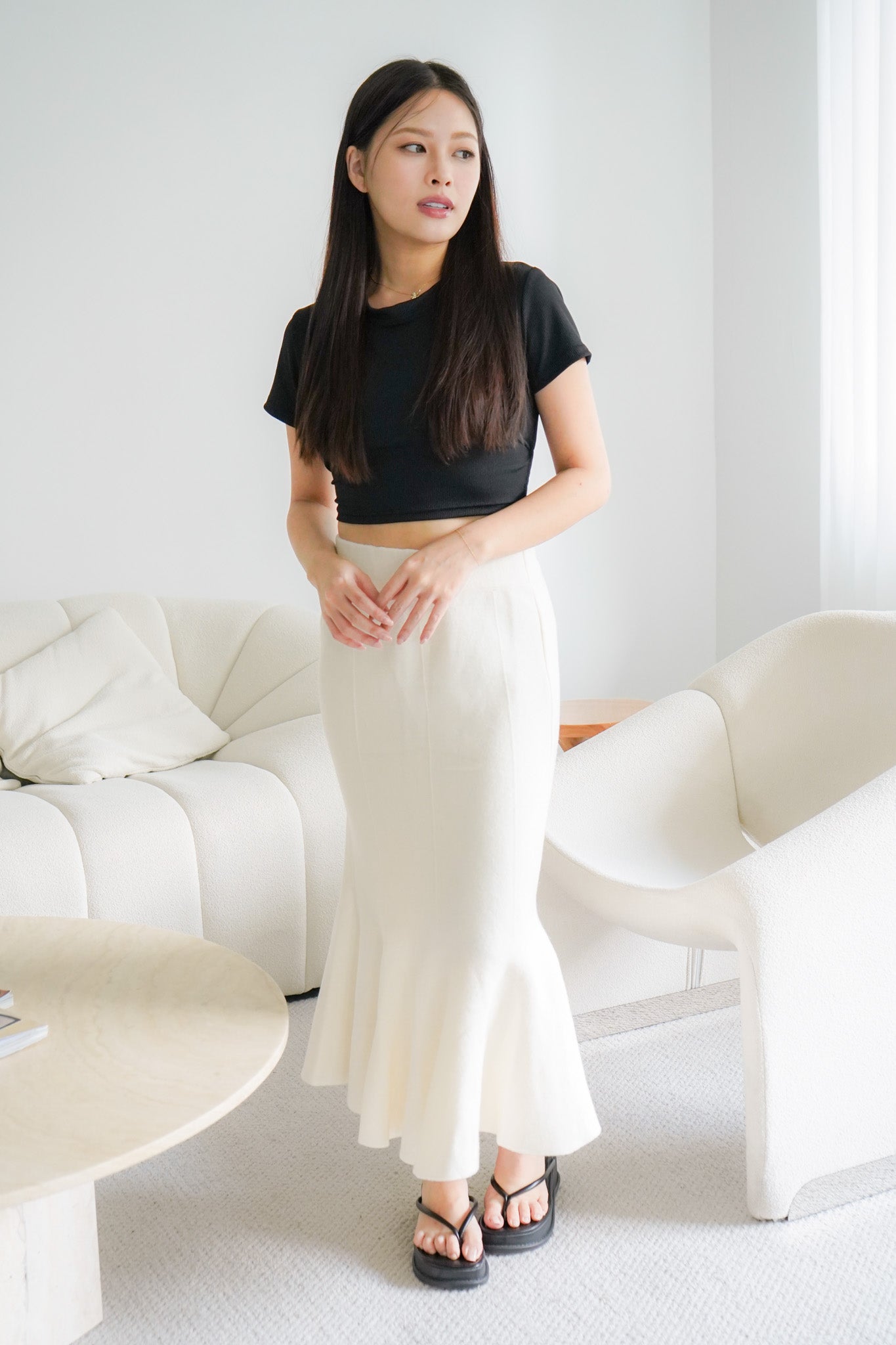 Noely Fishtail Maxi Skirt (Beige)