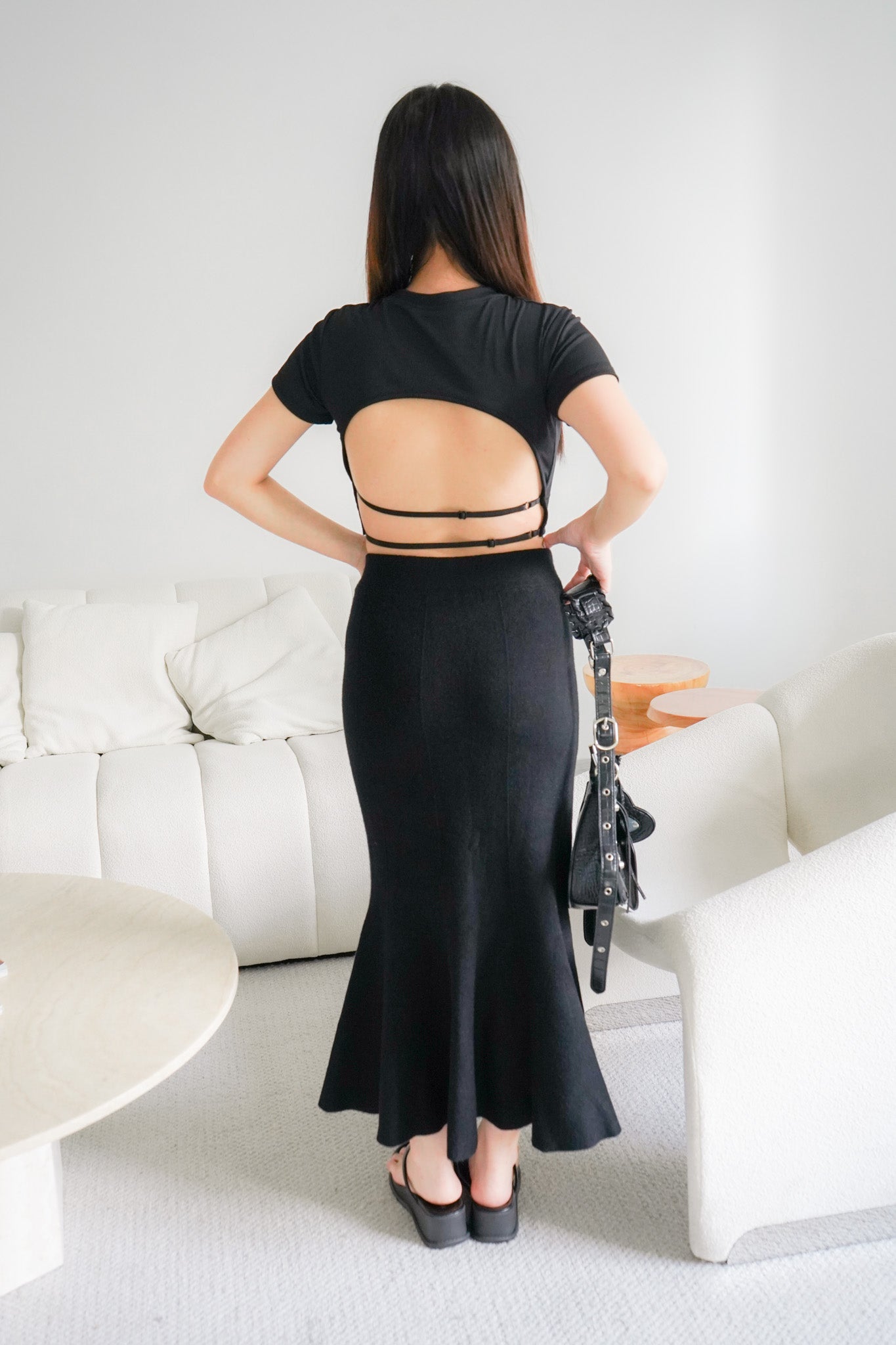 Noely Fishtail Maxi Skirt (Black)