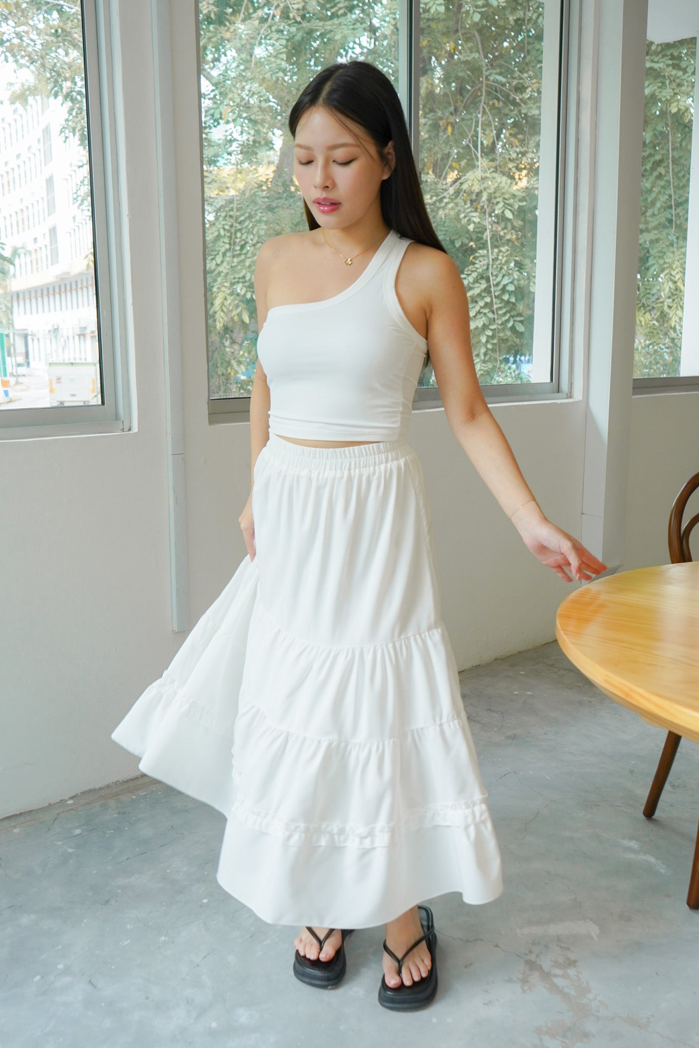 Tien Tiered Maxi Skirt (White)