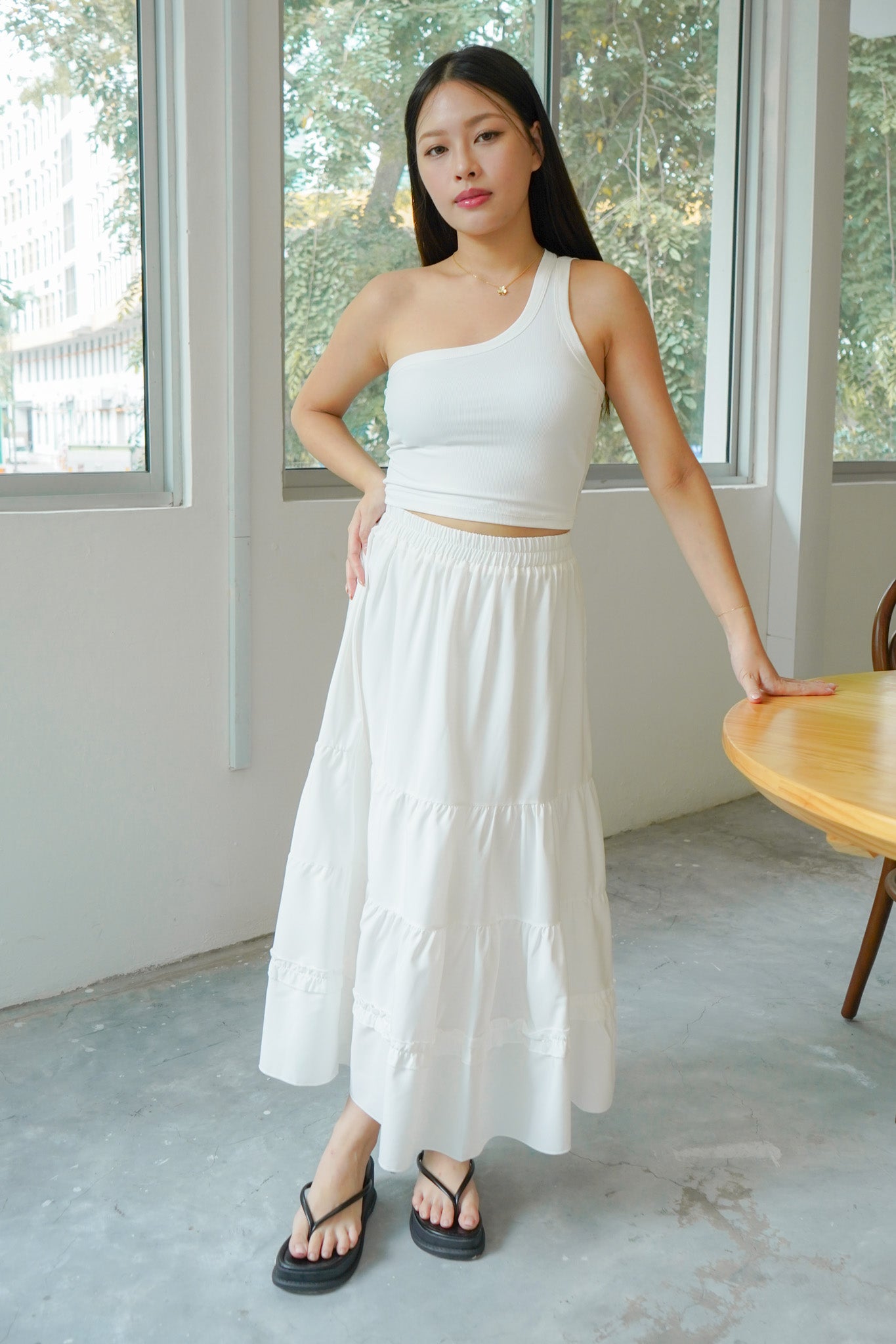 Tien Tiered Maxi Skirt (White)