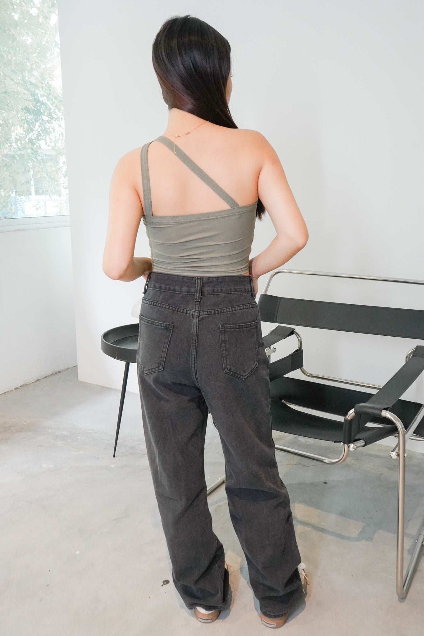 Rosalind High Waisted Straight Leg Jeans (Greyish-black)