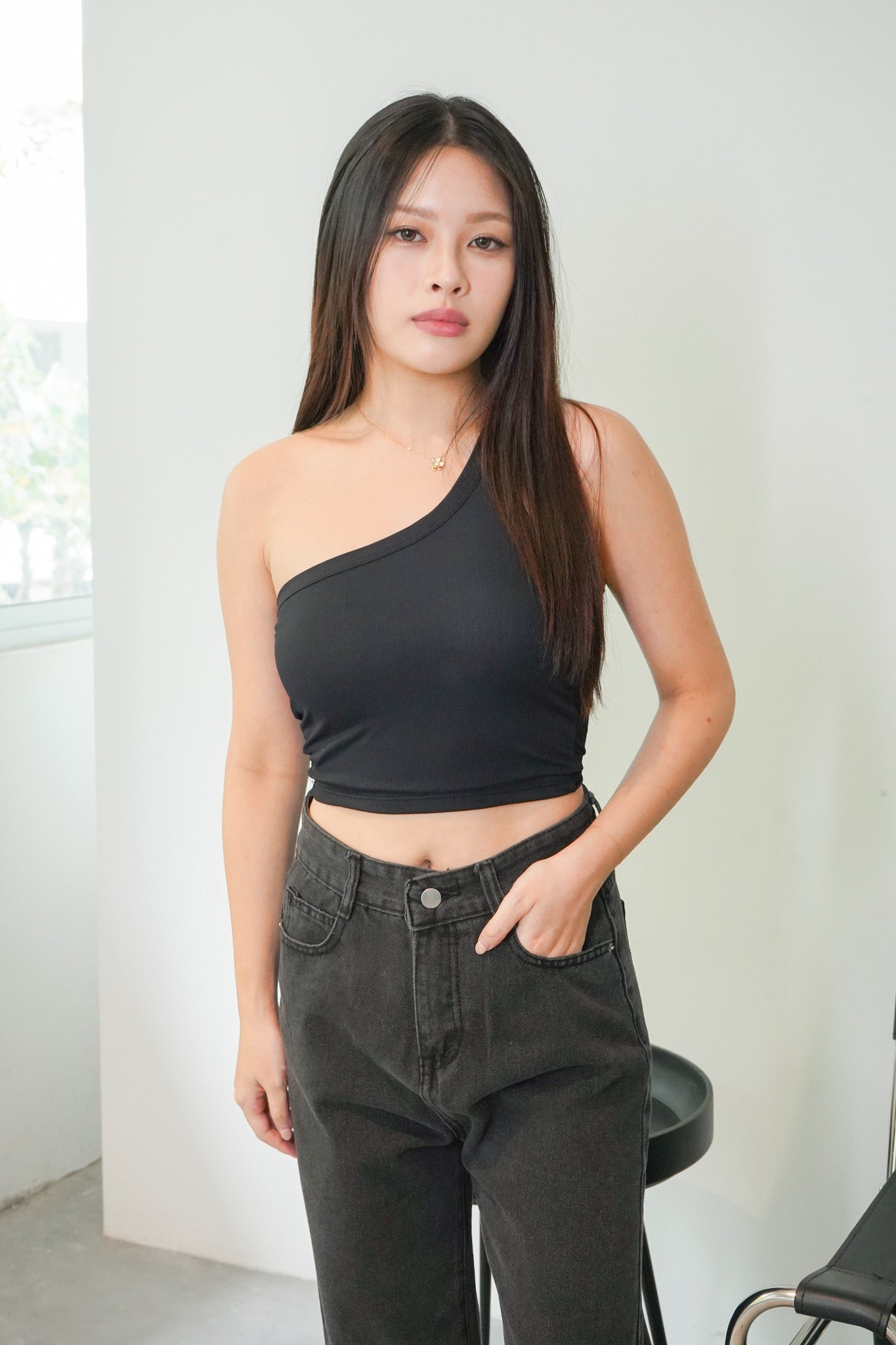 Cressida Asymmetrical Padded Top (Black)