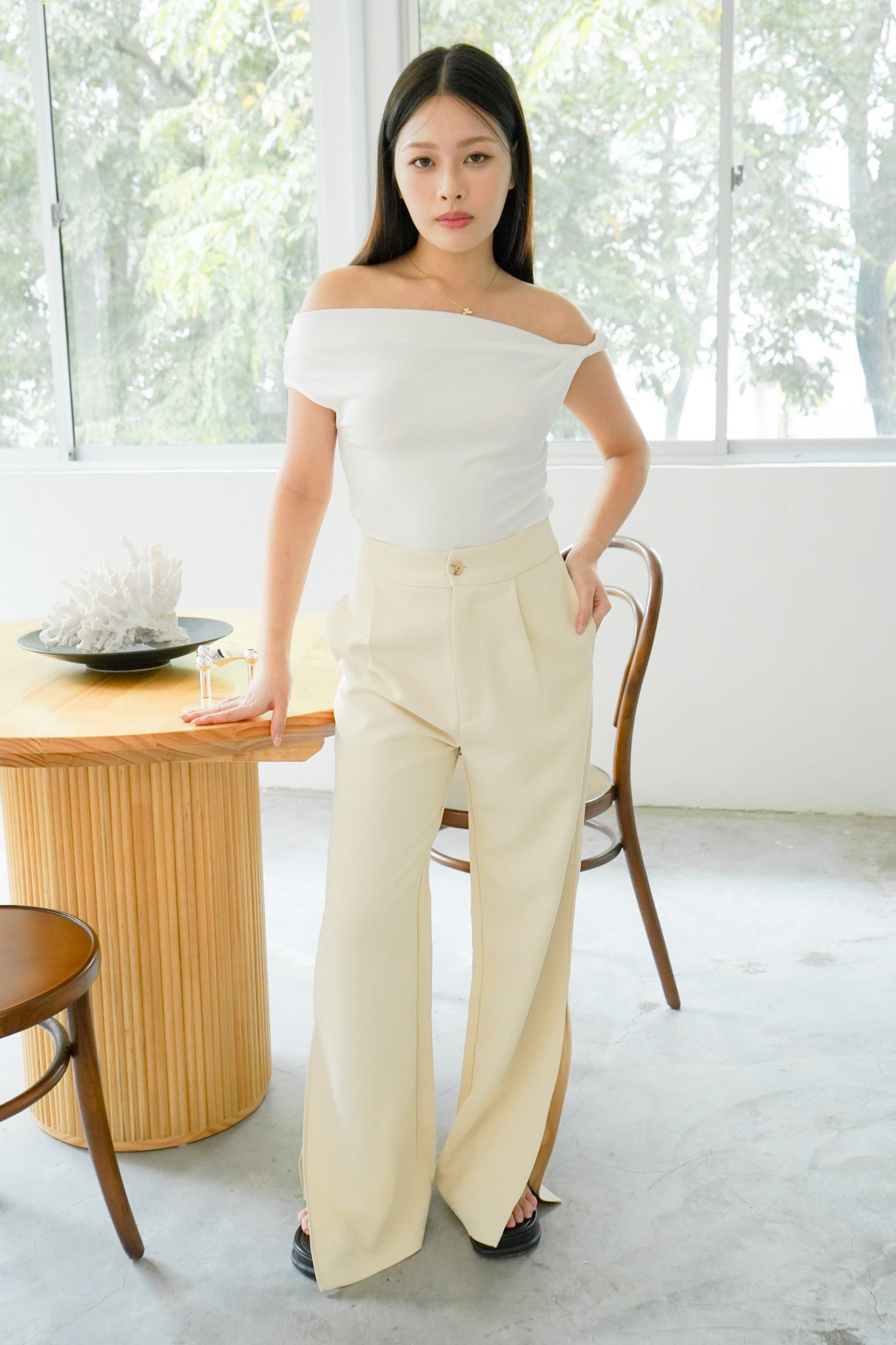 Belinda Asymmetric Off Shoulder Top (White)