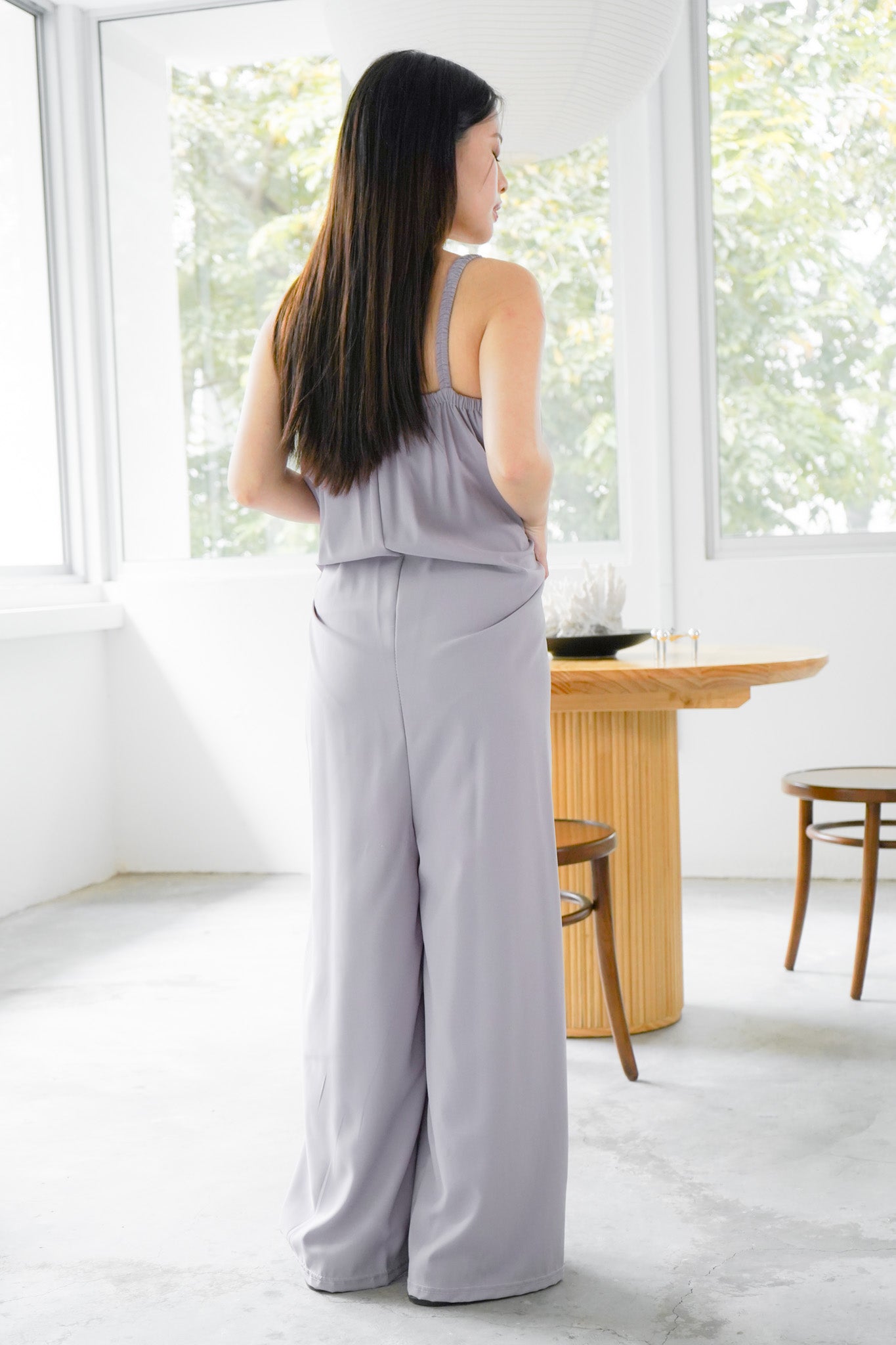Tessa Elastic Strap Wide Leg Jumpsuit (Grey)