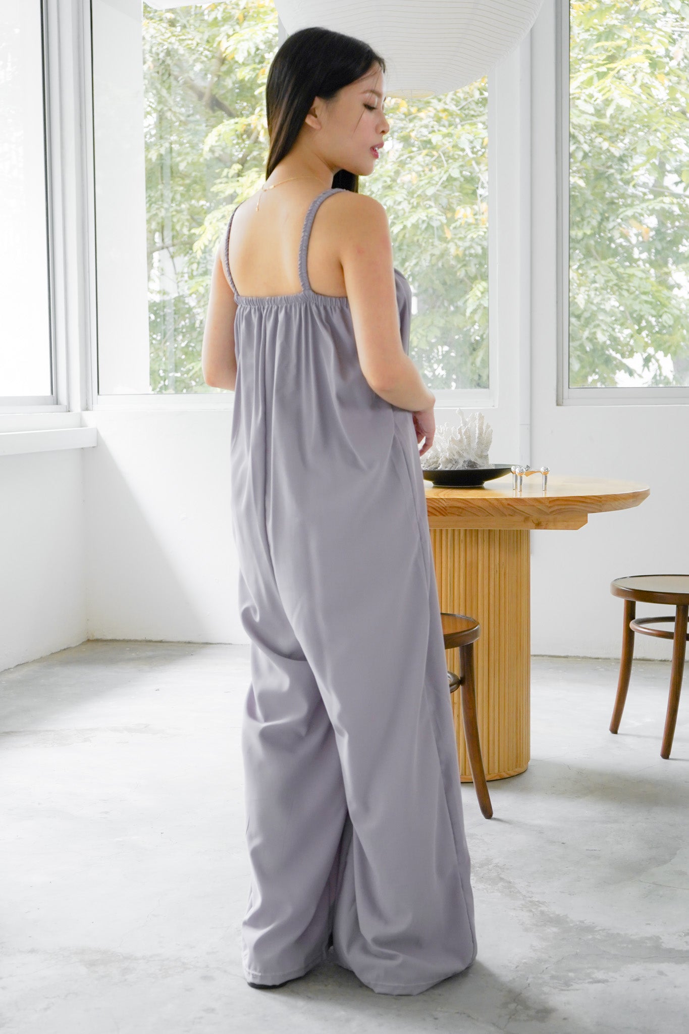Tessa Elastic Strap Wide Leg Jumpsuit (Grey)