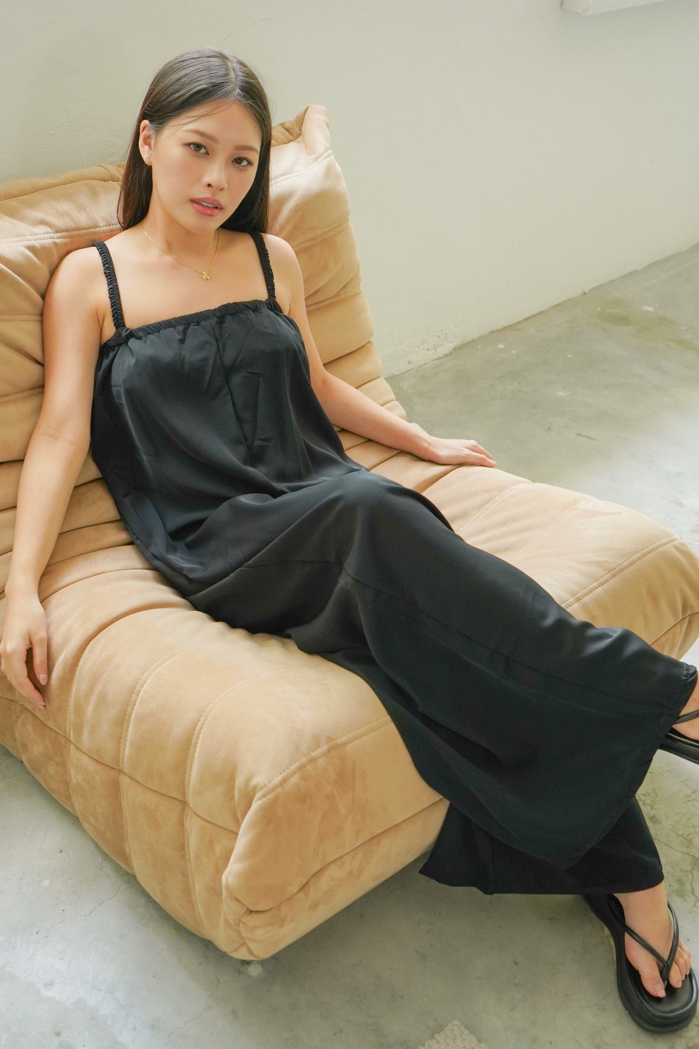 Tessa Elastic Strap Wide Leg Jumpsuit (Black)