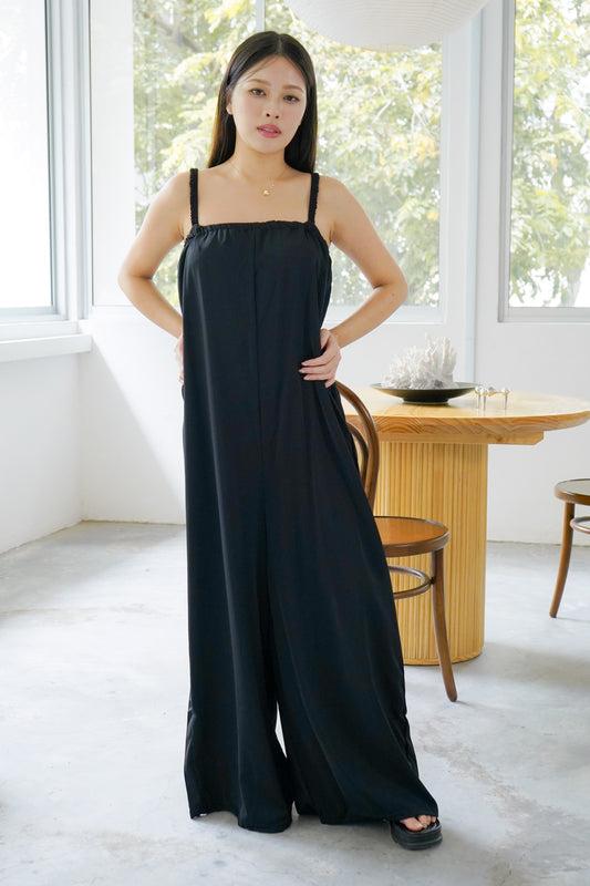 Tessa Elastic Strap Wide Leg Jumpsuit (Black)
