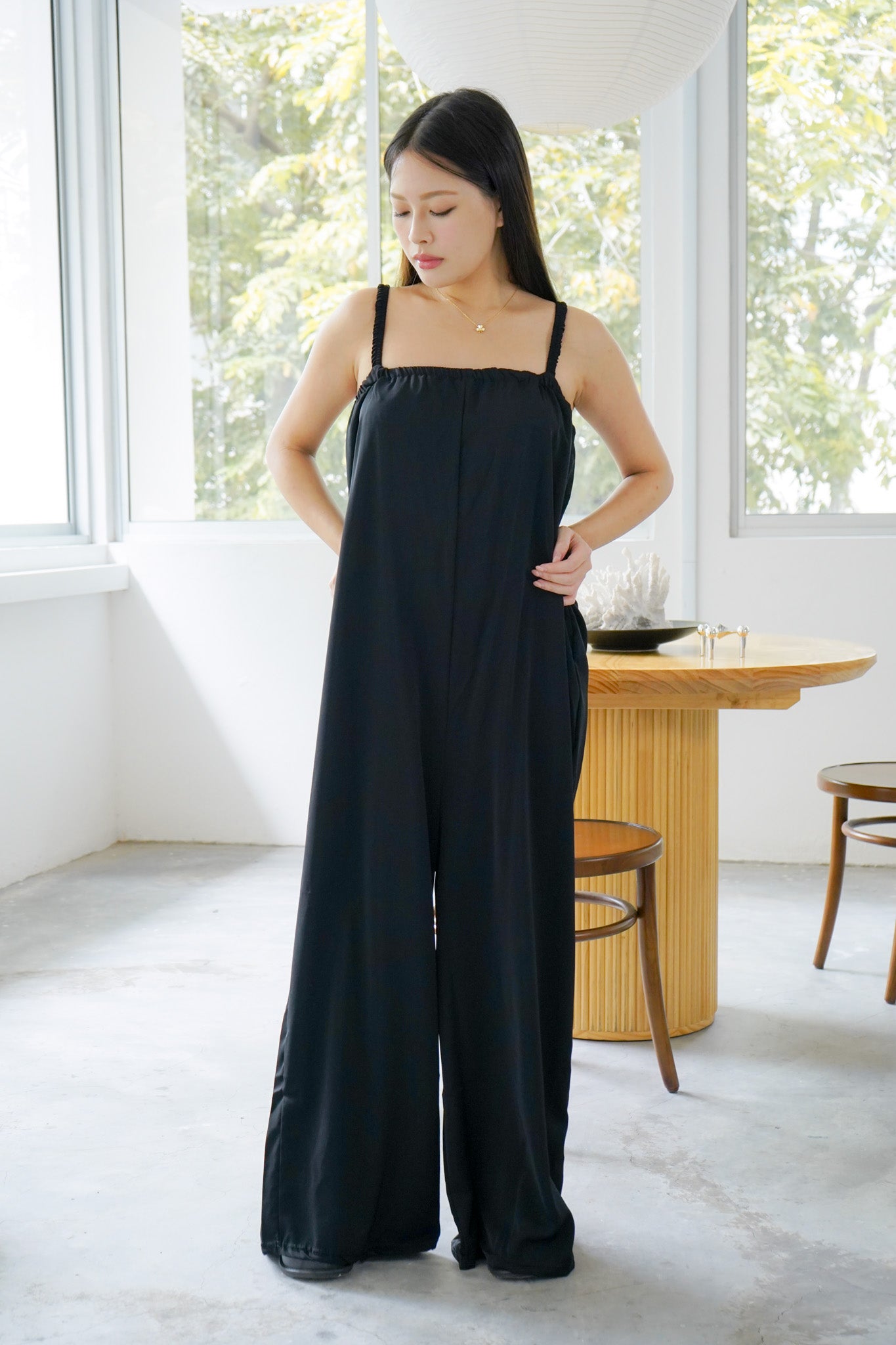 Tessa Elastic Strap Wide Leg Jumpsuit (Black)