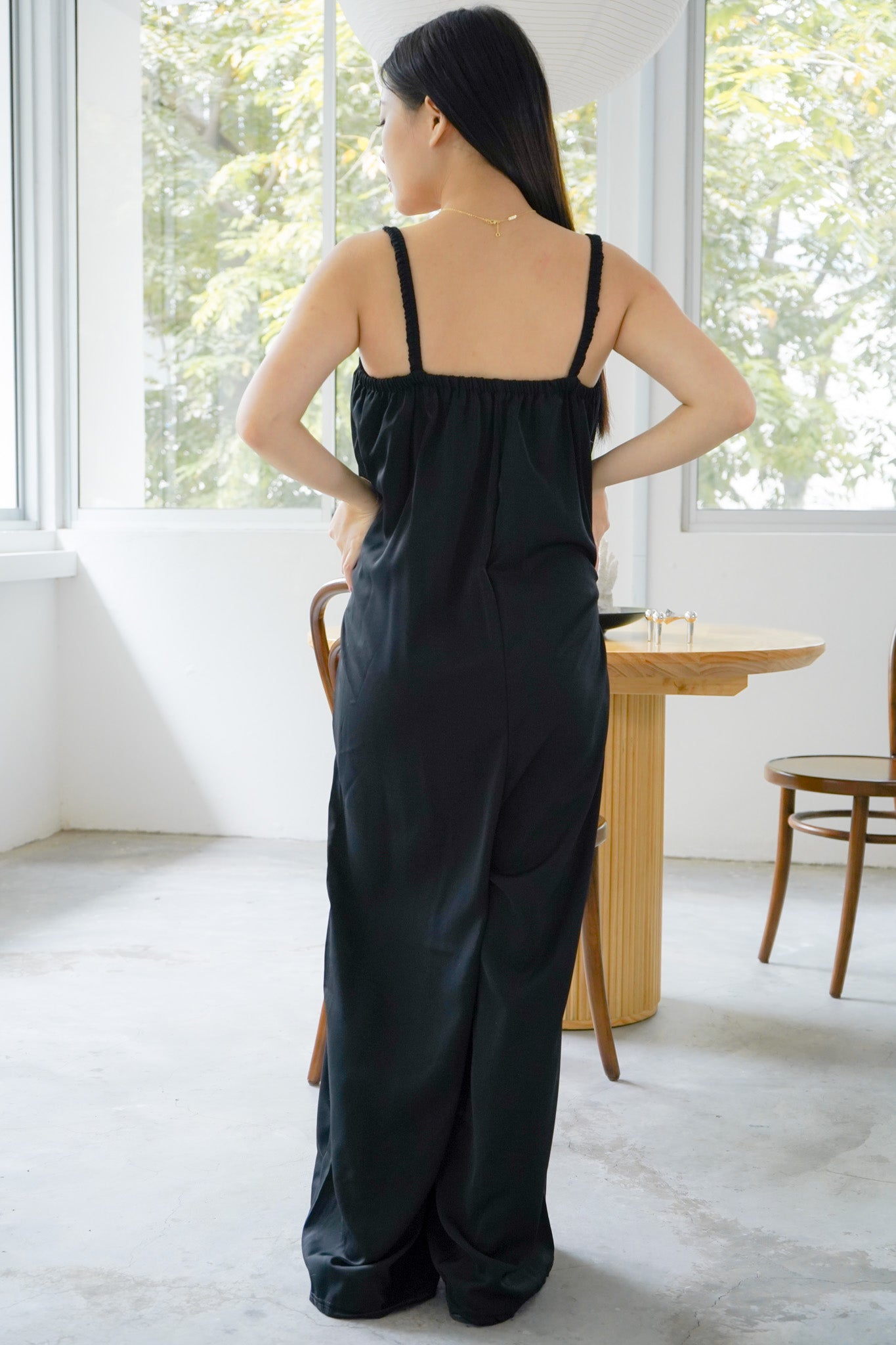 Tessa Elastic Strap Wide Leg Jumpsuit (Black)