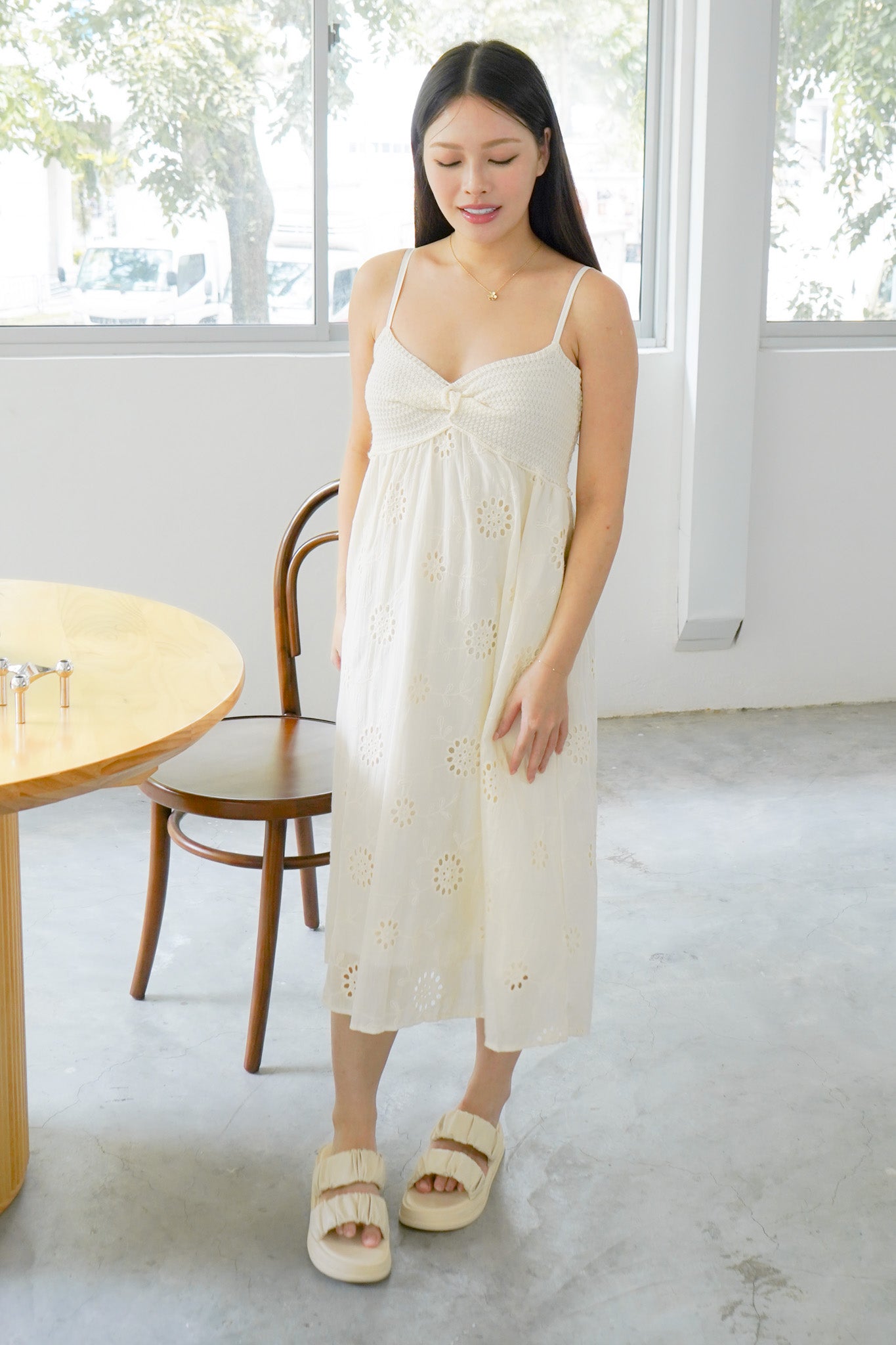 Micah V-neck cream dress