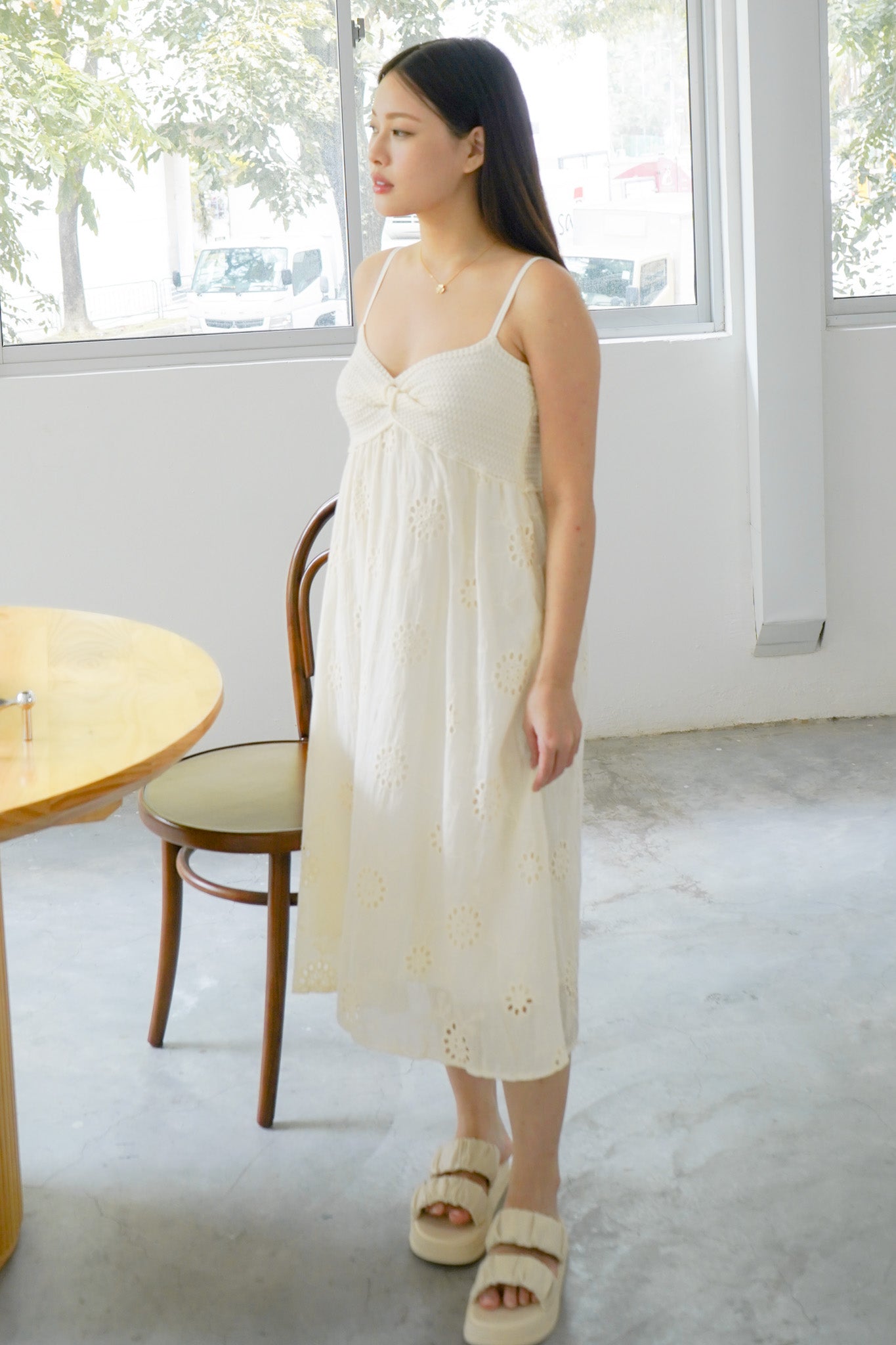 Micah V-neck cream dress