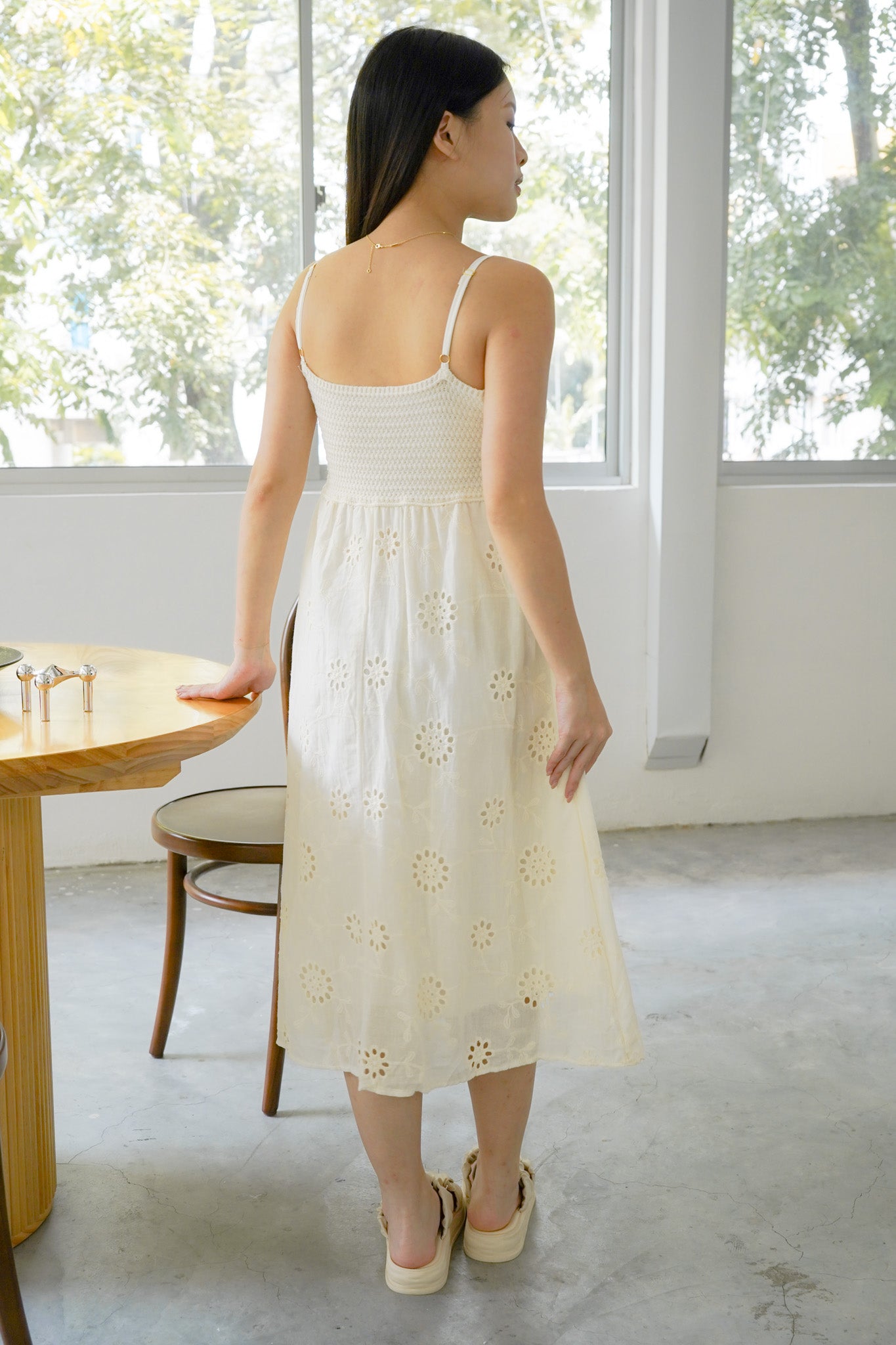 Micah V-neck cream dress