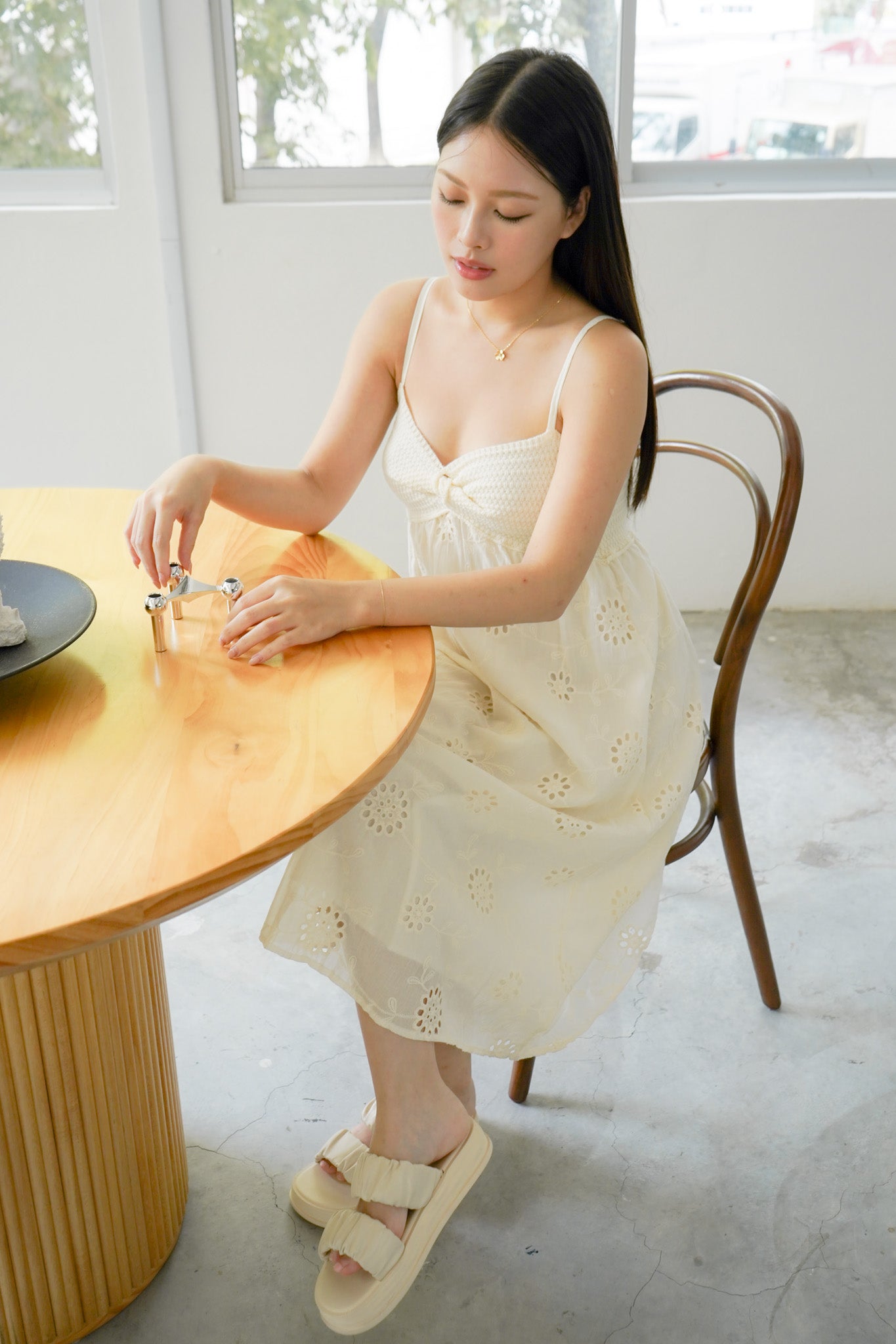 Micah V-neck cream dress