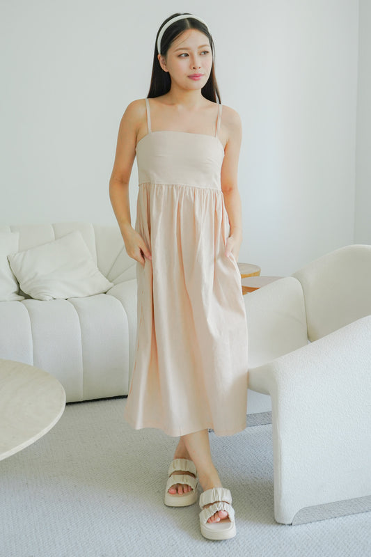 Alora Linen Maxi Dress with Adjustable Straps (Almond Pink)