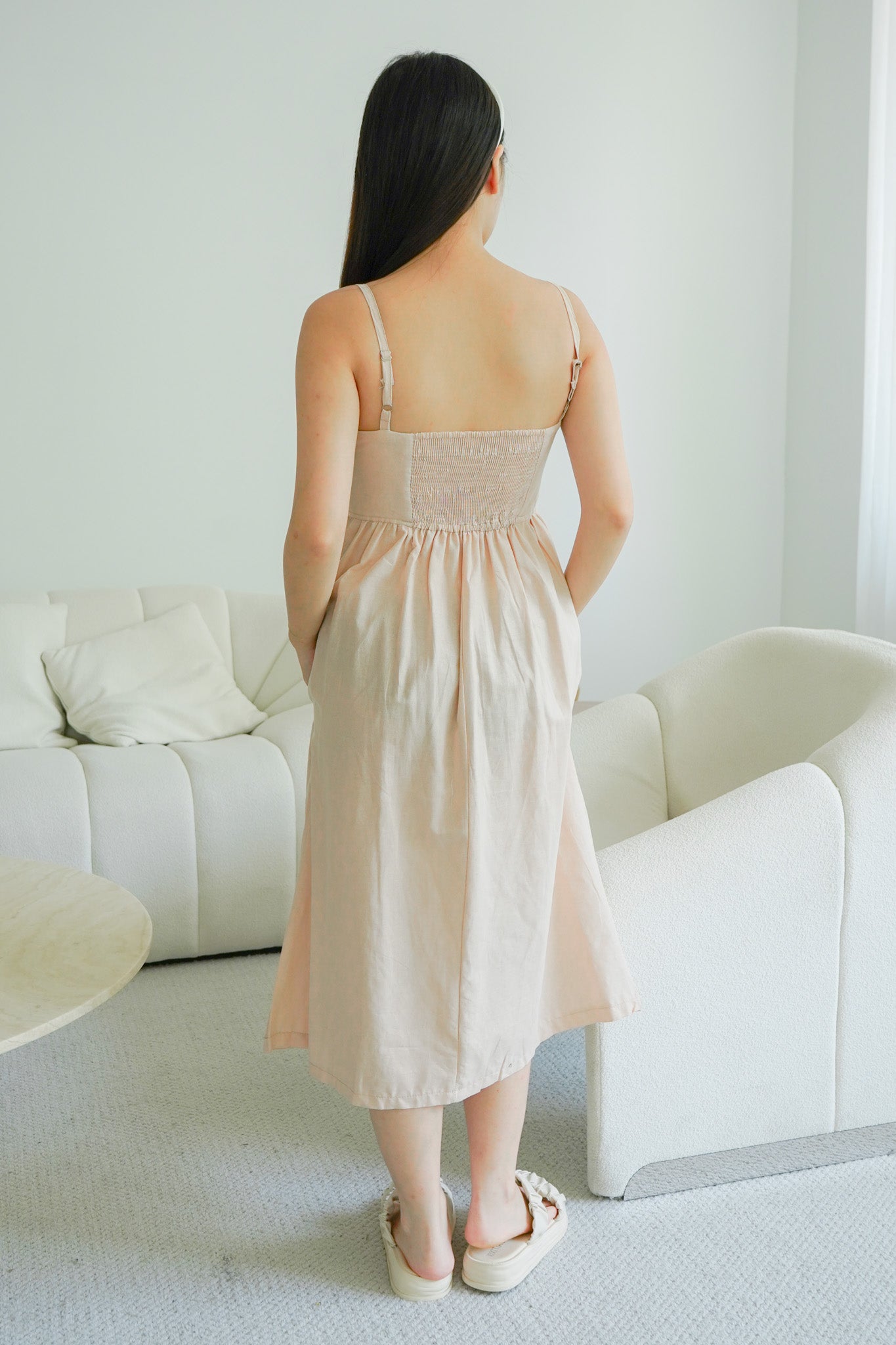 Alora Linen Maxi Dress with Adjustable Straps (Almond Pink)