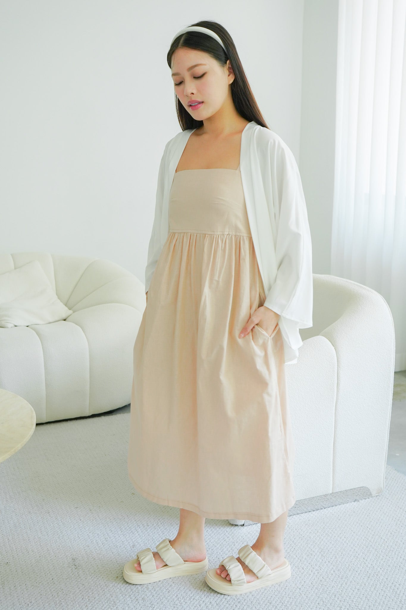 Alora Linen Maxi Dress with Adjustable Straps (Almond Pink)