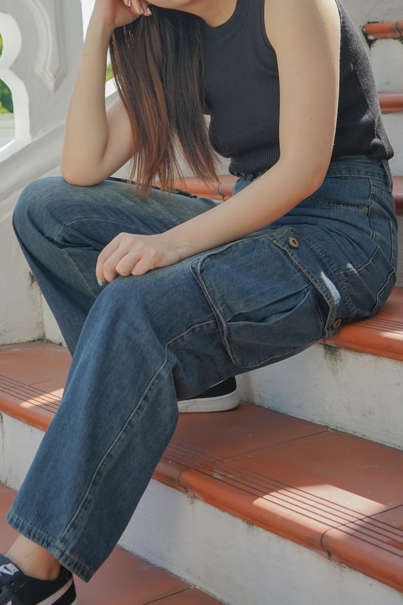 Victoria stonewash denim barrel jeans