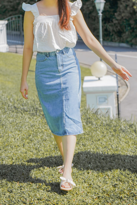 Layla Midi Denim Pencil skirt (mineral wash)