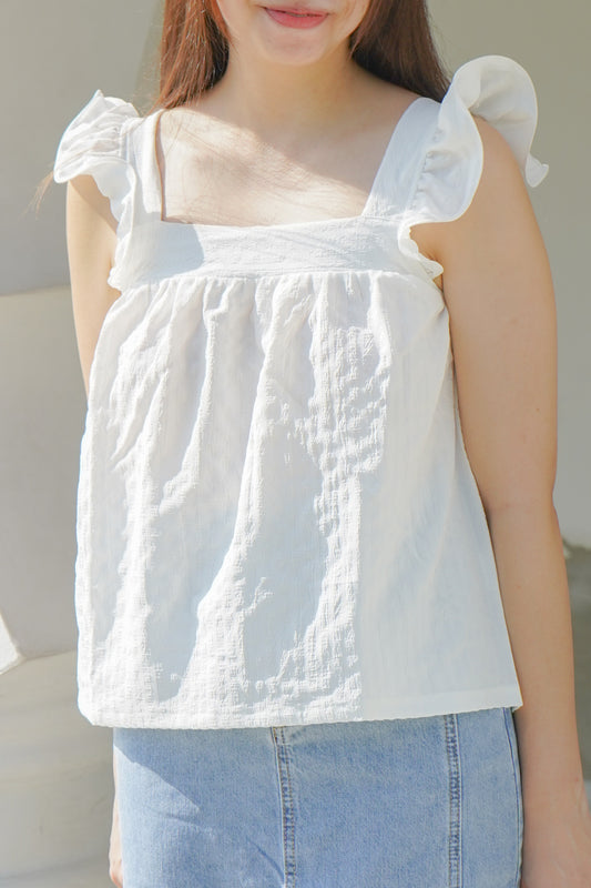 Flutter Textured Babydoll Top (White)