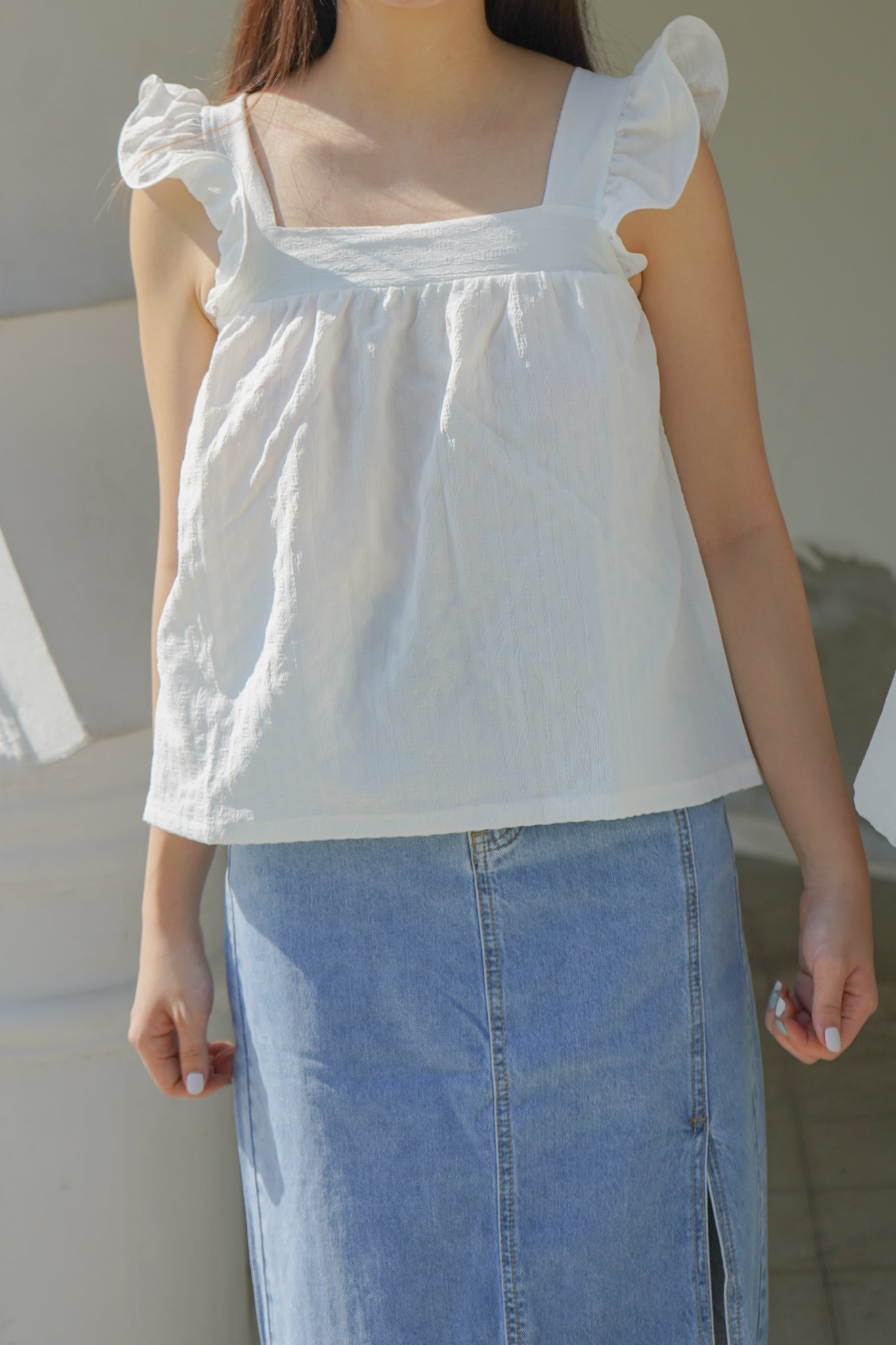 Flutter Textured Babydoll Top (White)