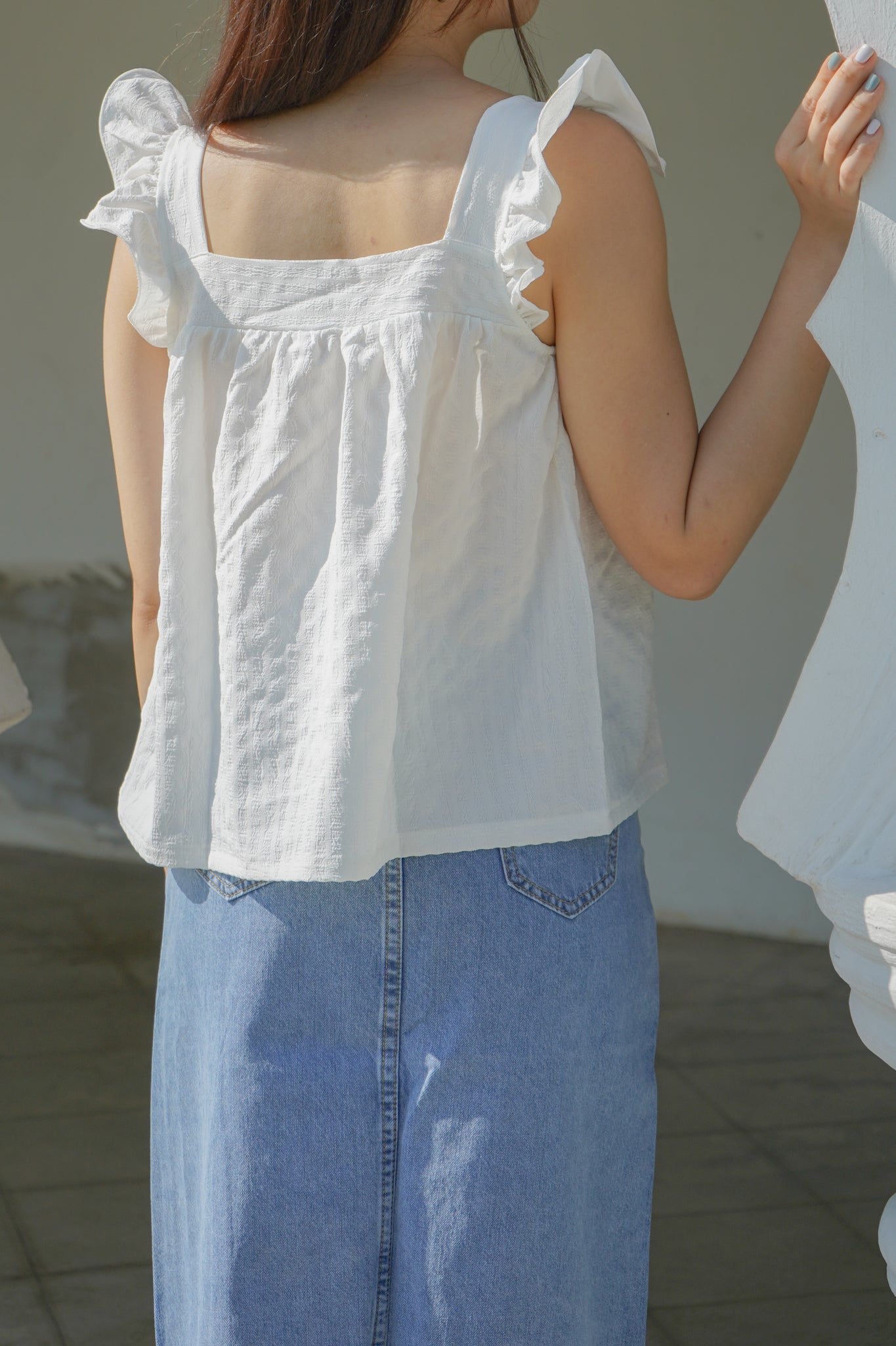 Flutter Textured Babydoll Top (White)