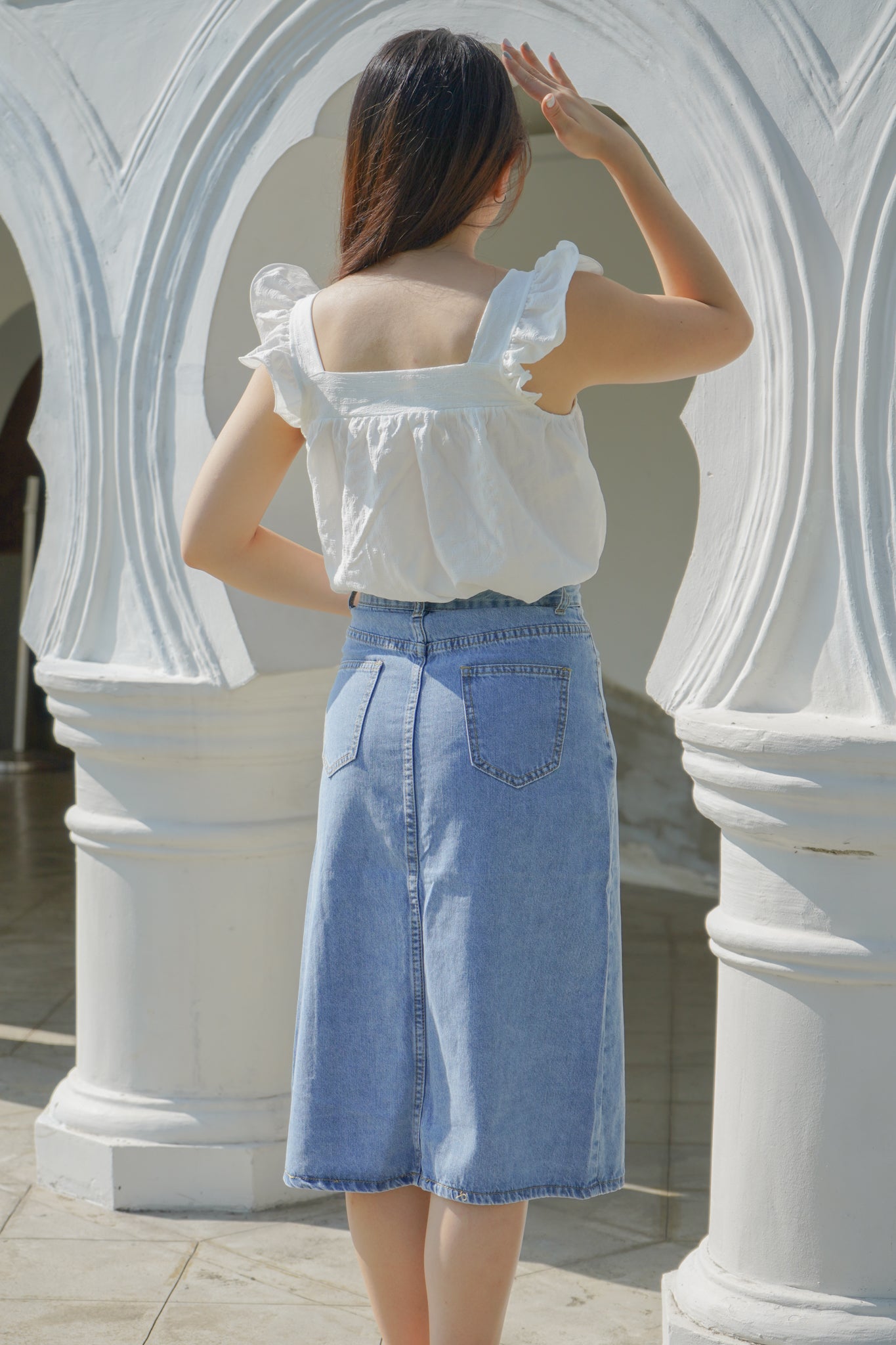 Layla Midi Denim Pencil skirt (mineral wash)