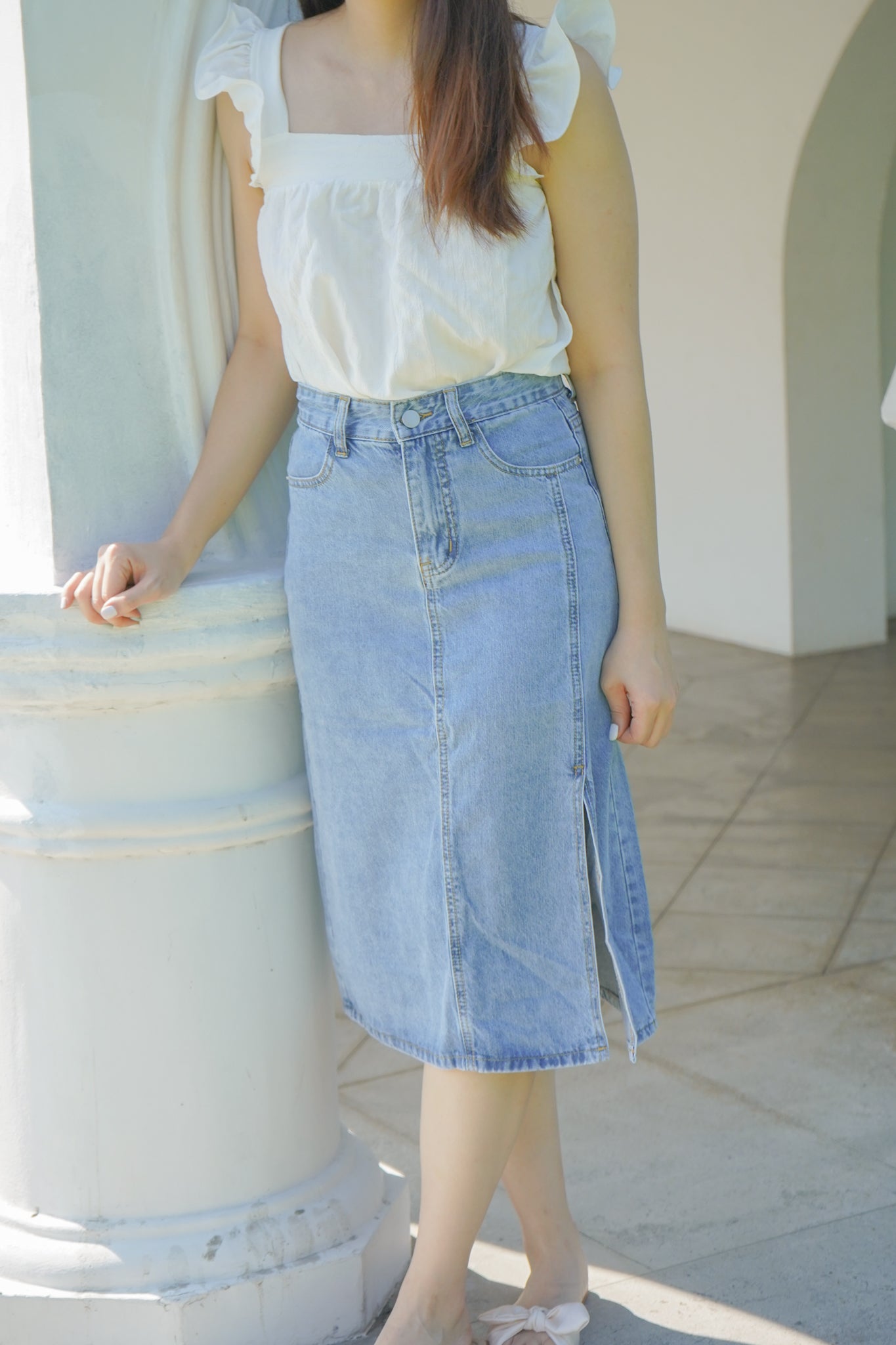 Layla Midi Denim Pencil skirt (mineral wash)