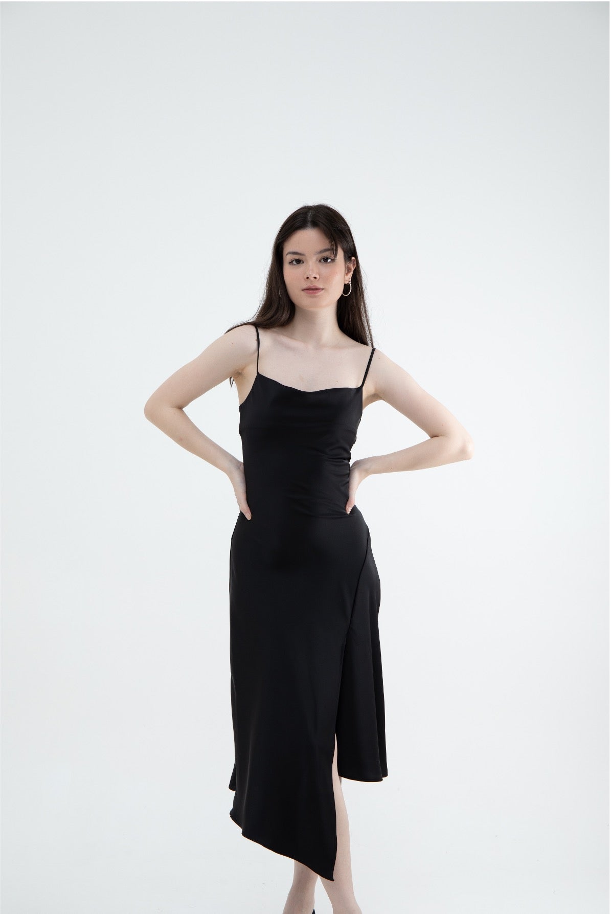 Ariel Cowl Neck Sleeveless Satin Midi (Silver Sage/ Lavender/ Black/ Pink)
