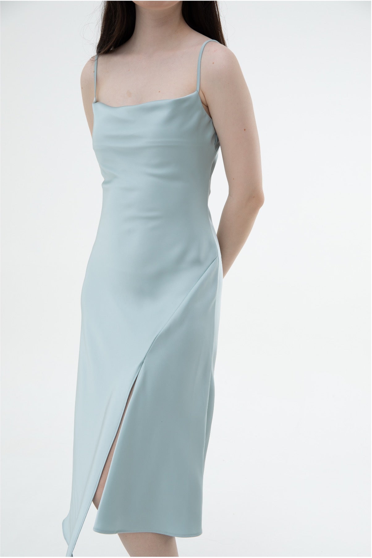 Ariel Cowl Neck Sleeveless Satin Midi (Silver Sage/ Lavender/ Black/ Pink)