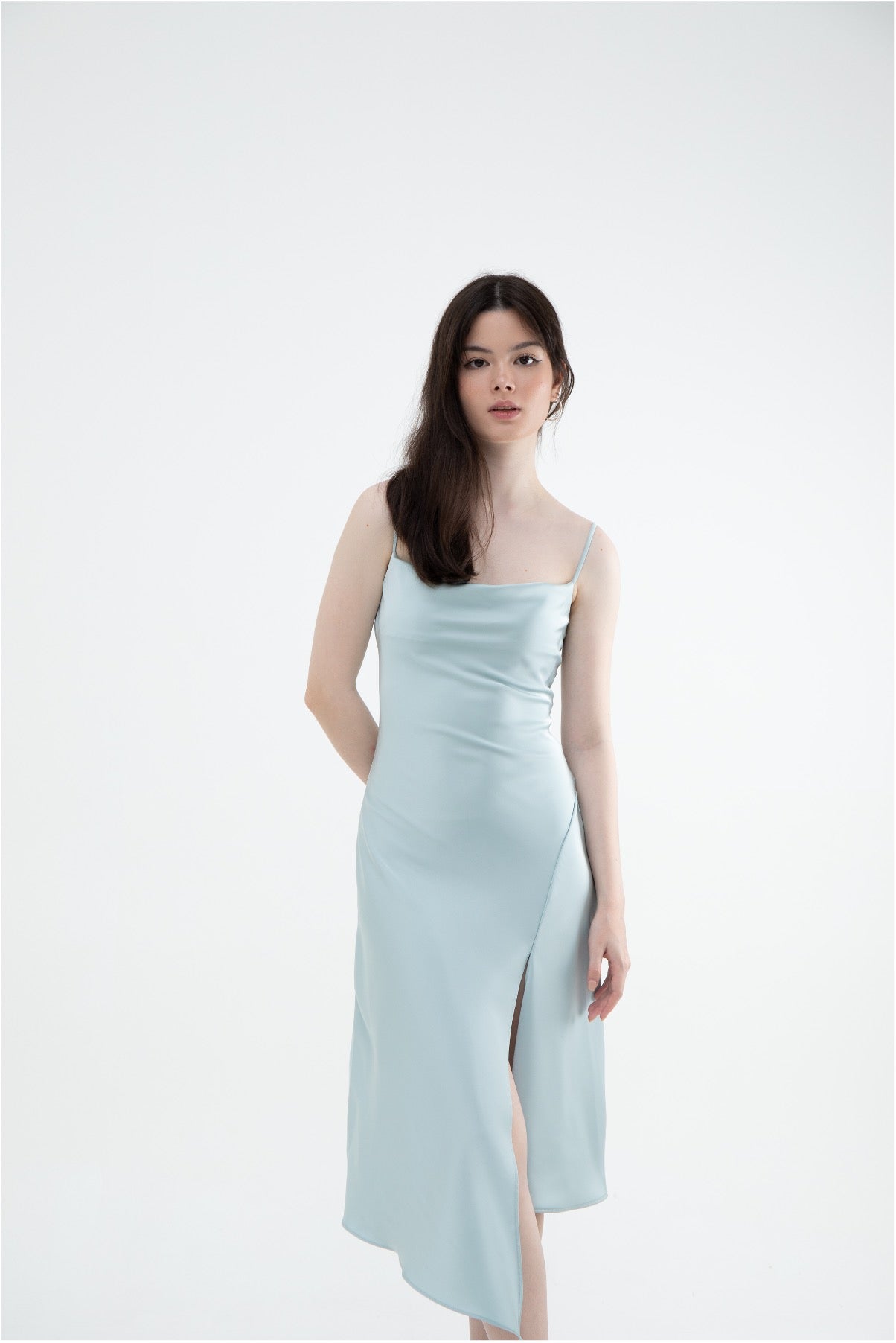 Ariel Cowl Neck Sleeveless Satin Midi (Silver Sage/ Lavender/ Black/ Pink)