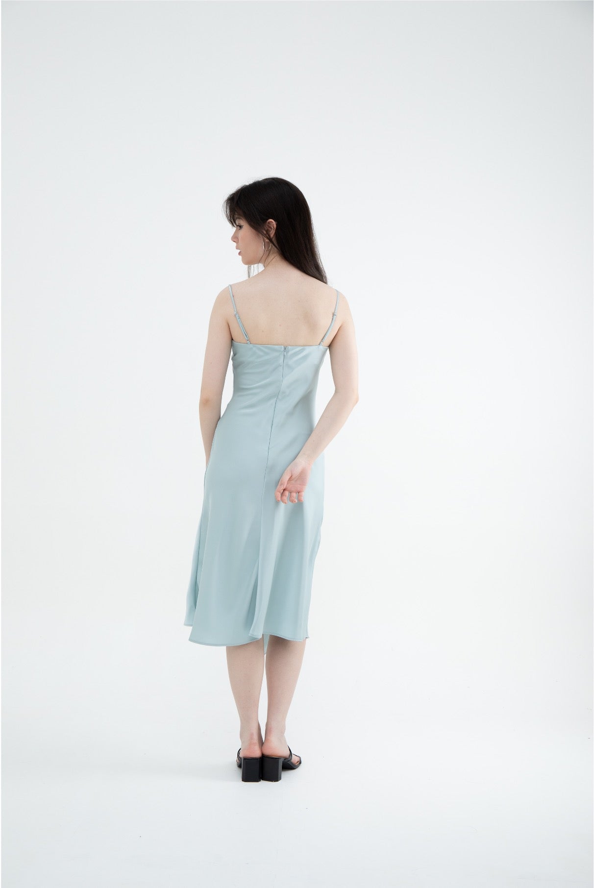 Ariel Cowl Neck Sleeveless Satin Midi (Silver Sage/ Lavender/ Black/ Pink)