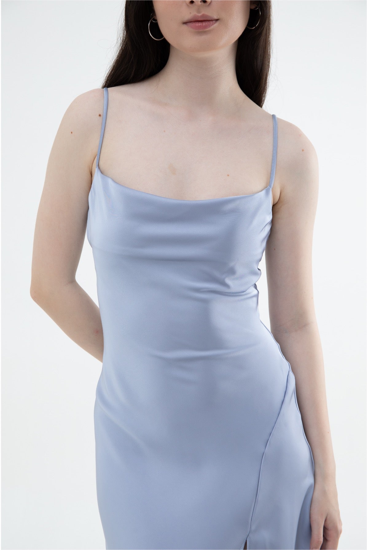 Ariel Cowl Neck Sleeveless Satin Midi (Silver Sage/ Lavender/ Black/ Pink)