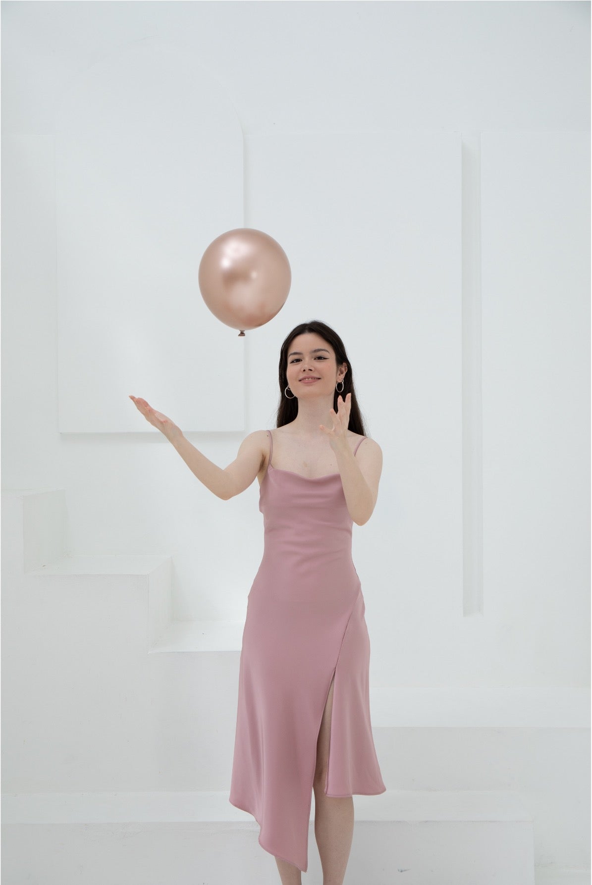 Ariel Cowl Neck Sleeveless Satin Midi (Silver Sage/ Lavender/ Black/ Pink)