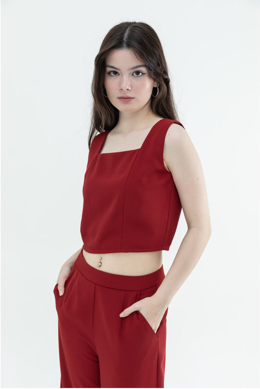 Maroon Square Neck Crop Top