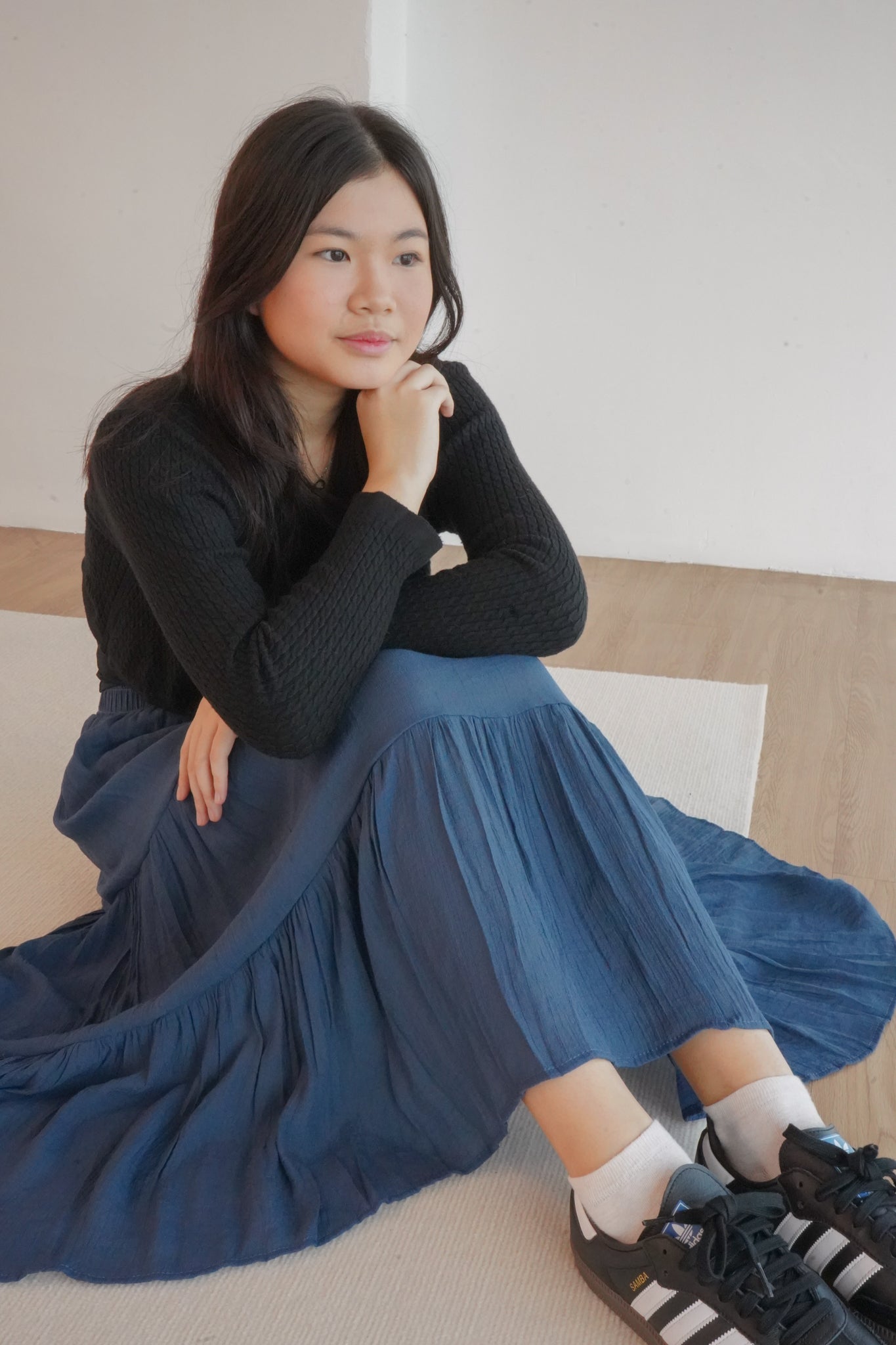 Leah Linen Tiered Skirt (Navy)