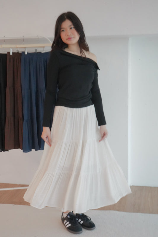 Leah Linen Tiered Skirt (Cream/ White)