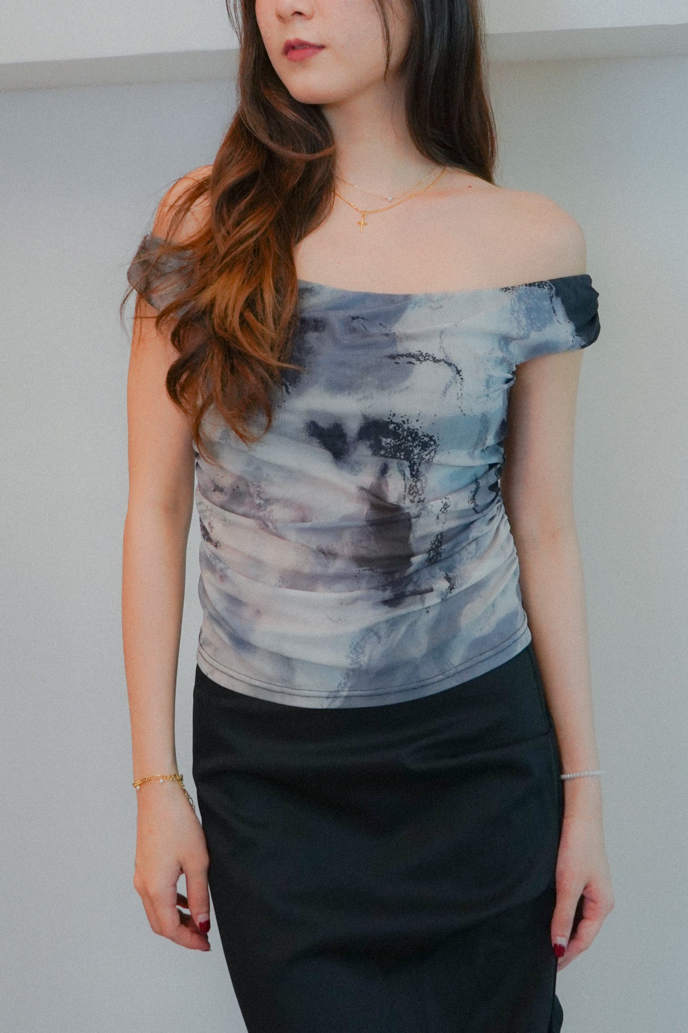 Reign Padded Mesh Off-shoulder Top