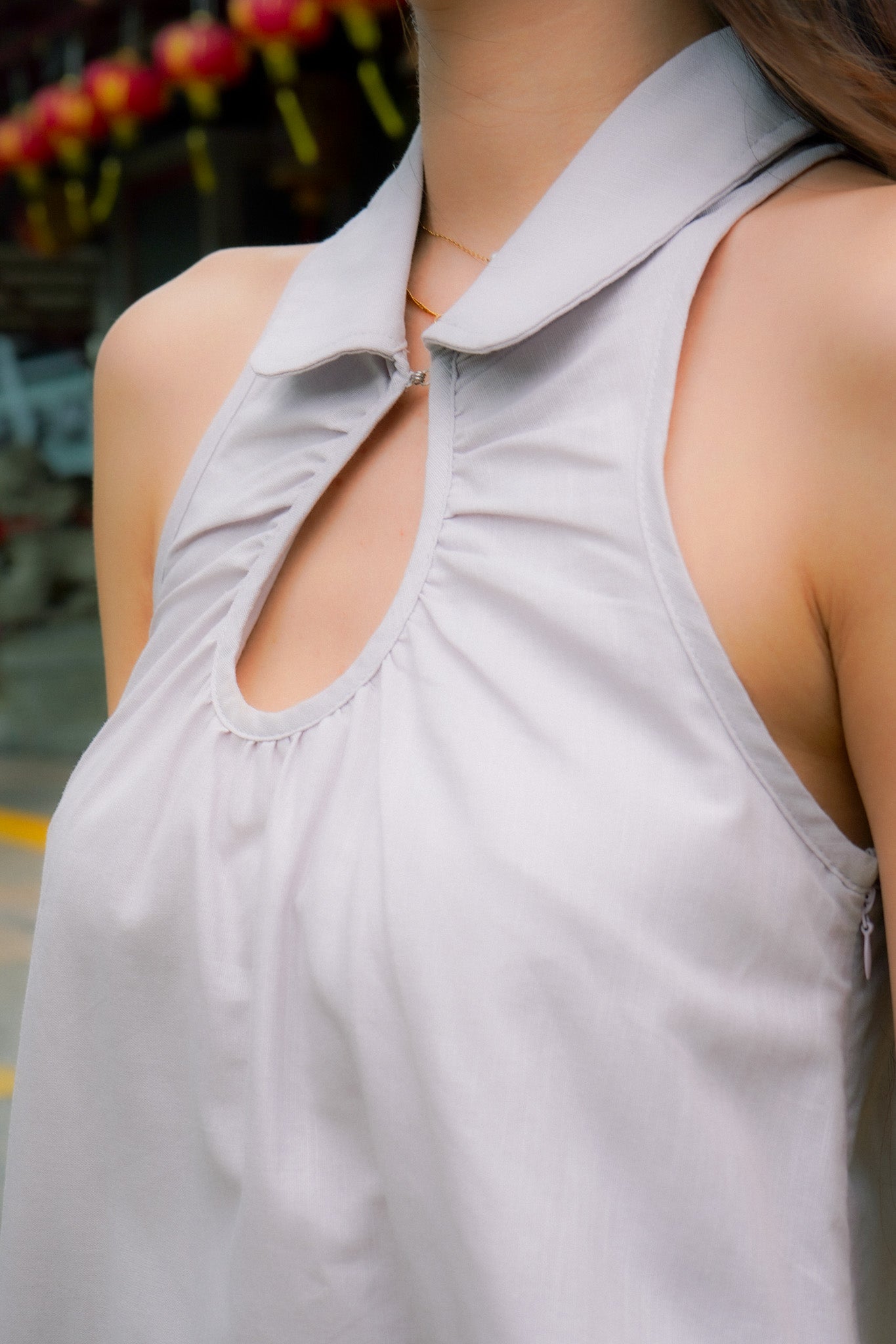 Kimi Peter Pan Collar Dress with Keyhole (Dusty Lilac)