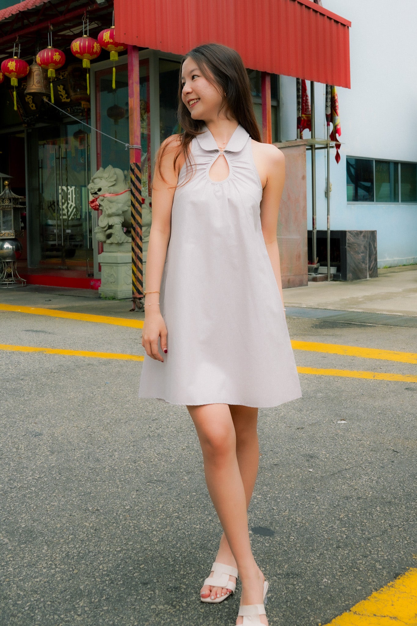 Kimi Peter Pan Collar Dress with Keyhole (Dusty Lilac)