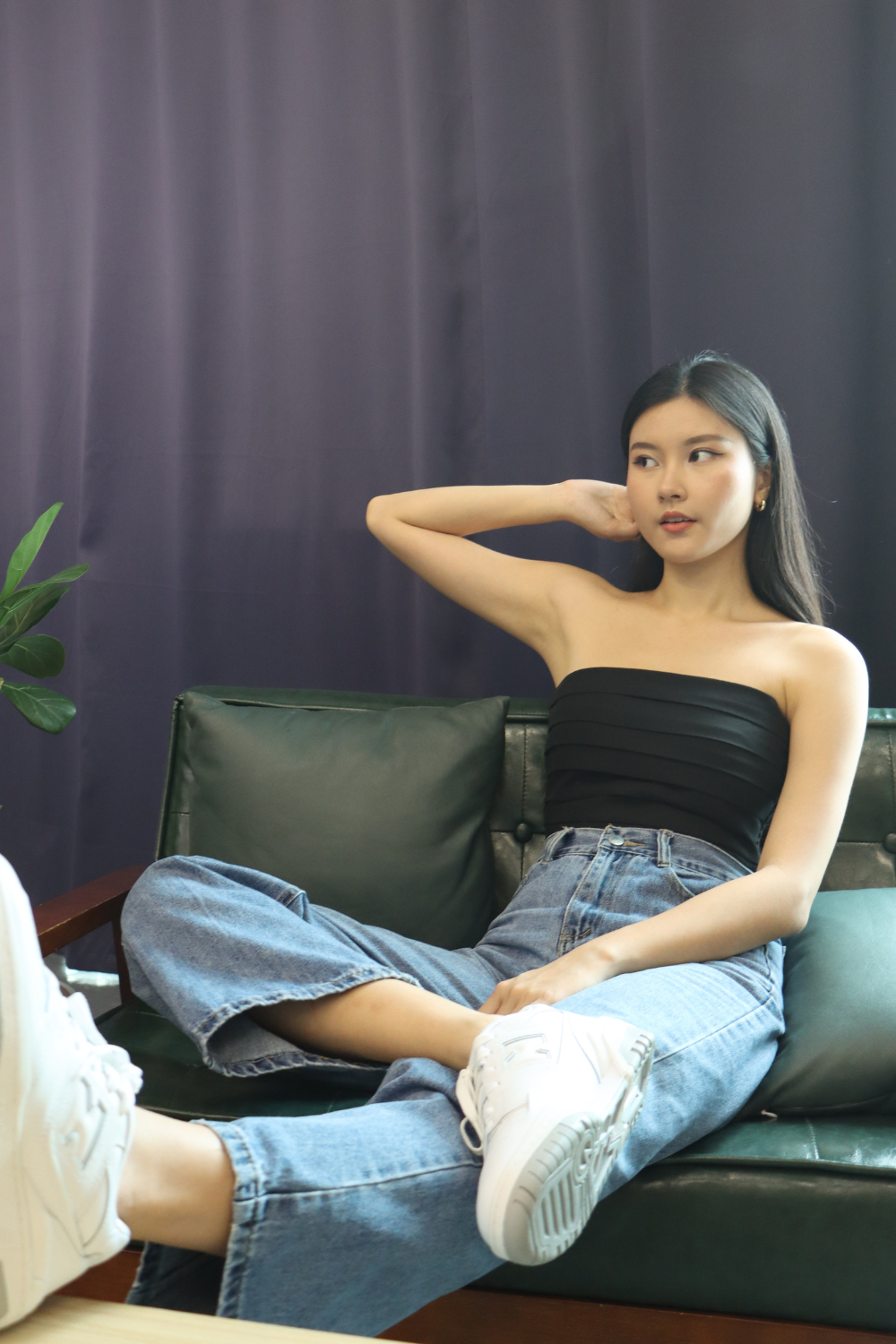 Pleated Smocked Tube Top (Black / Off White)