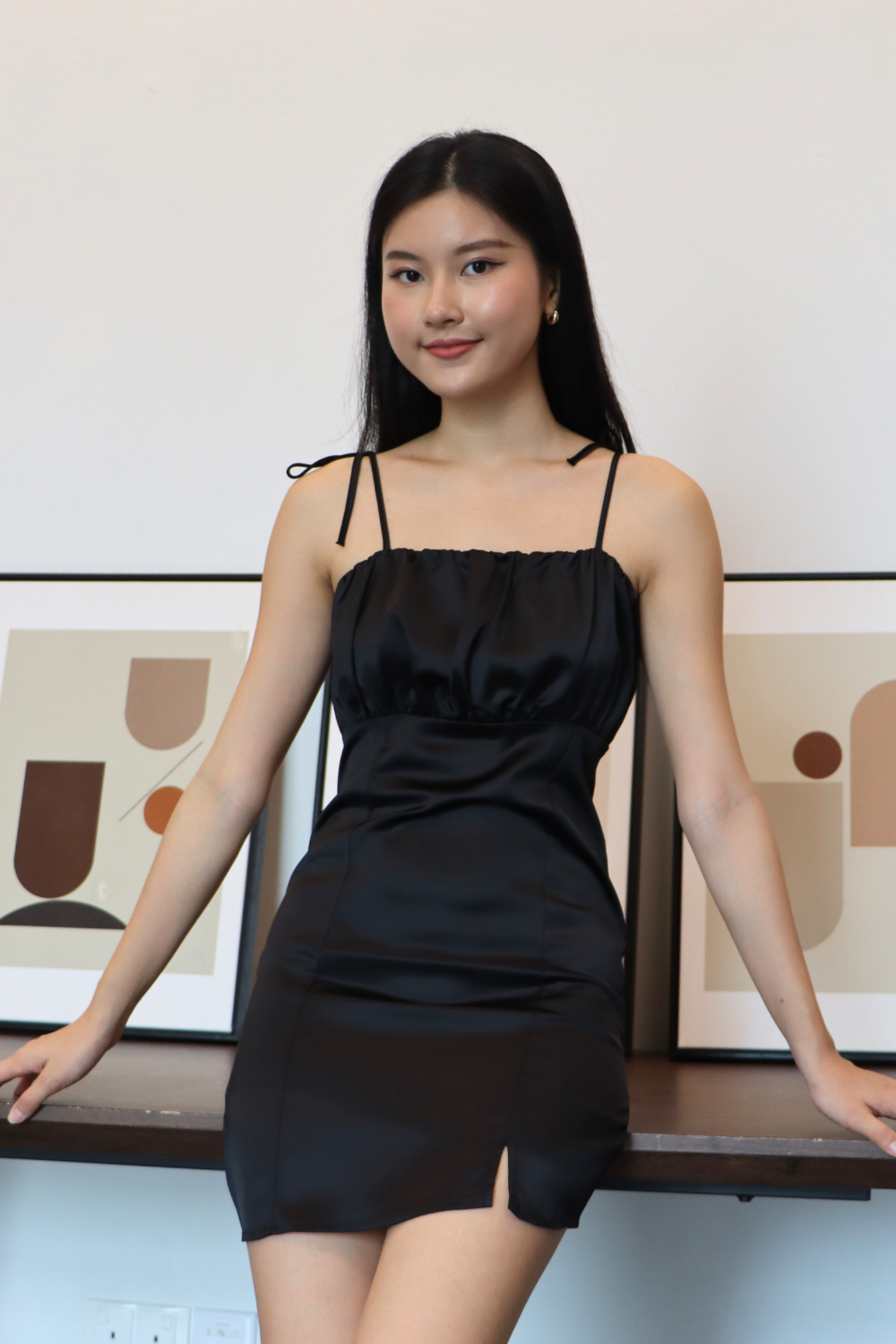 Satin Ruched Sleeveless Dress