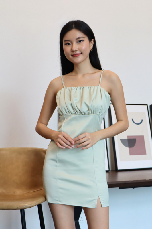 Satin Ruched Sleeveless Dress