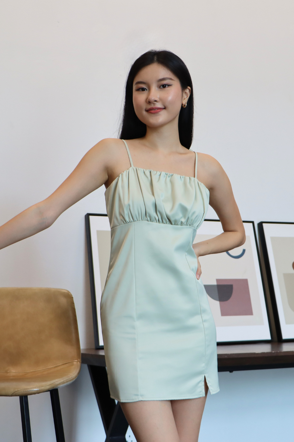 Satin Ruched Sleeveless Dress