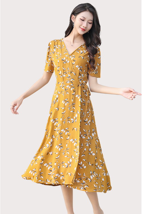 Autumn Short-sleeved Wrap Dress