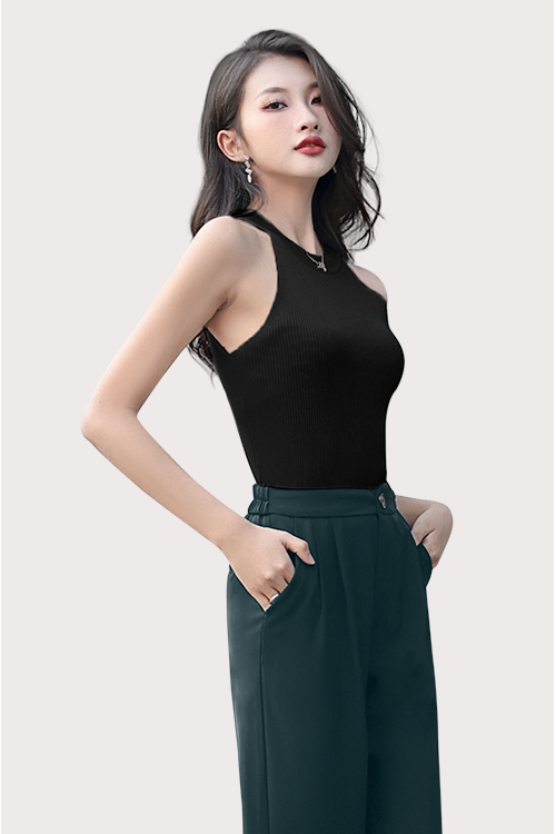 Halter Neck Ribbed Top
