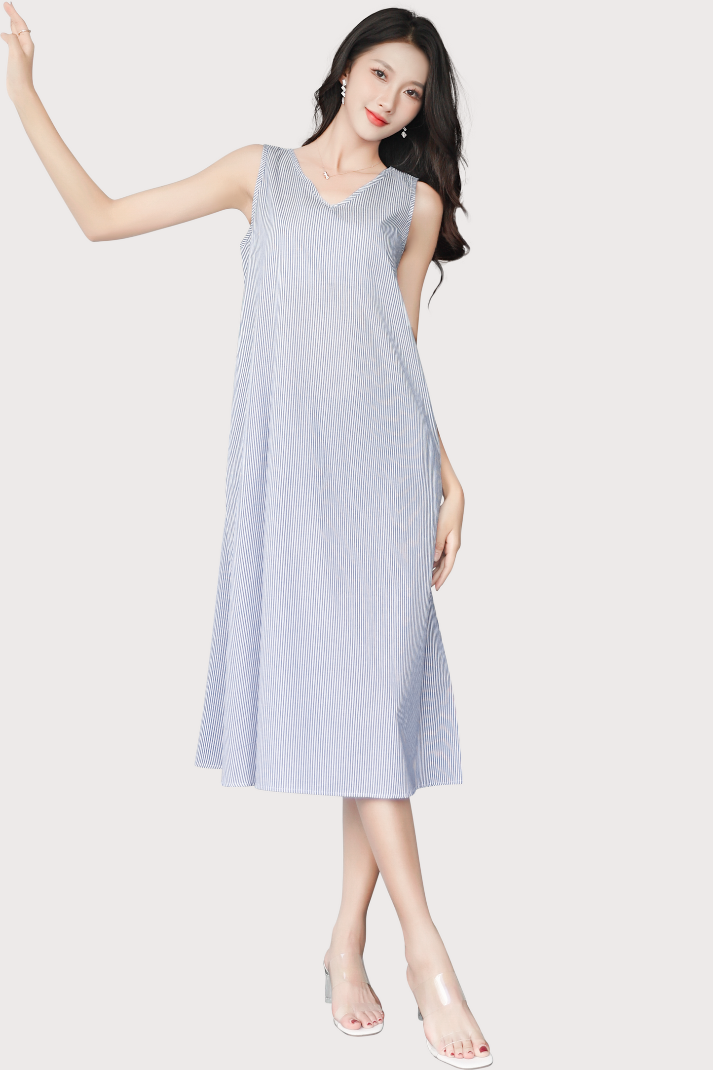 Serene V-neck Striped Midi Dress